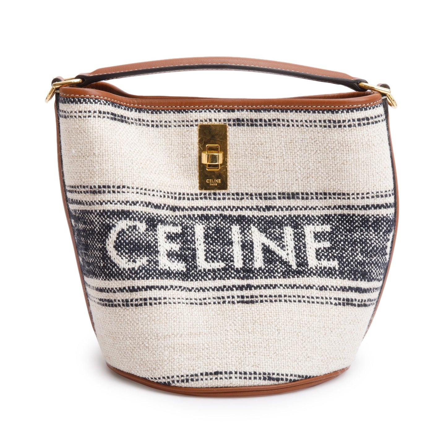 Celine Neutral Logo Teen Bucket Bag Leather Canvas