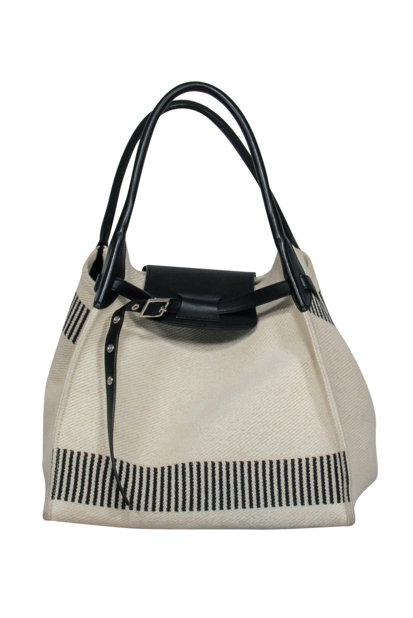 Luxury Knit Tote W Striped Trim Handbag Cream Tote Bag