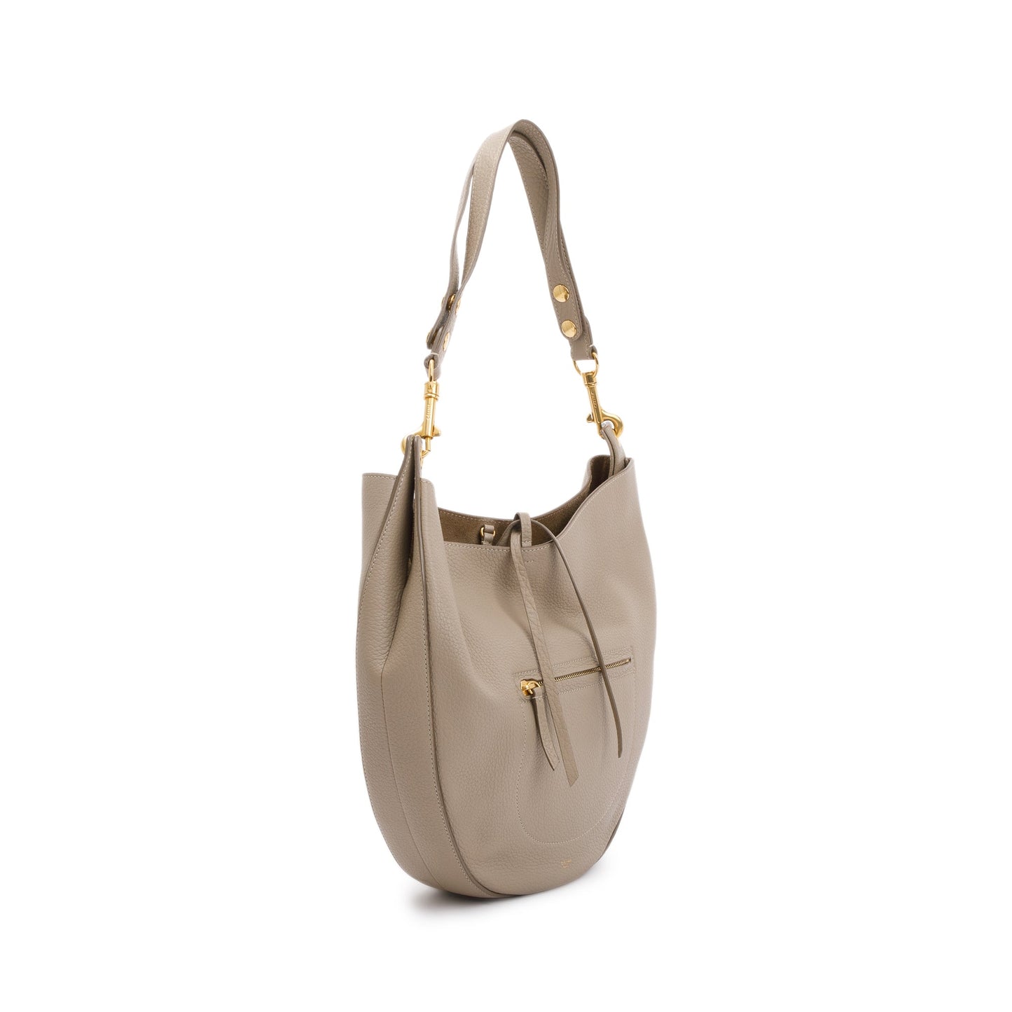 Celine Taupe Zip Hobo Bag Leather Medium Travel Bag