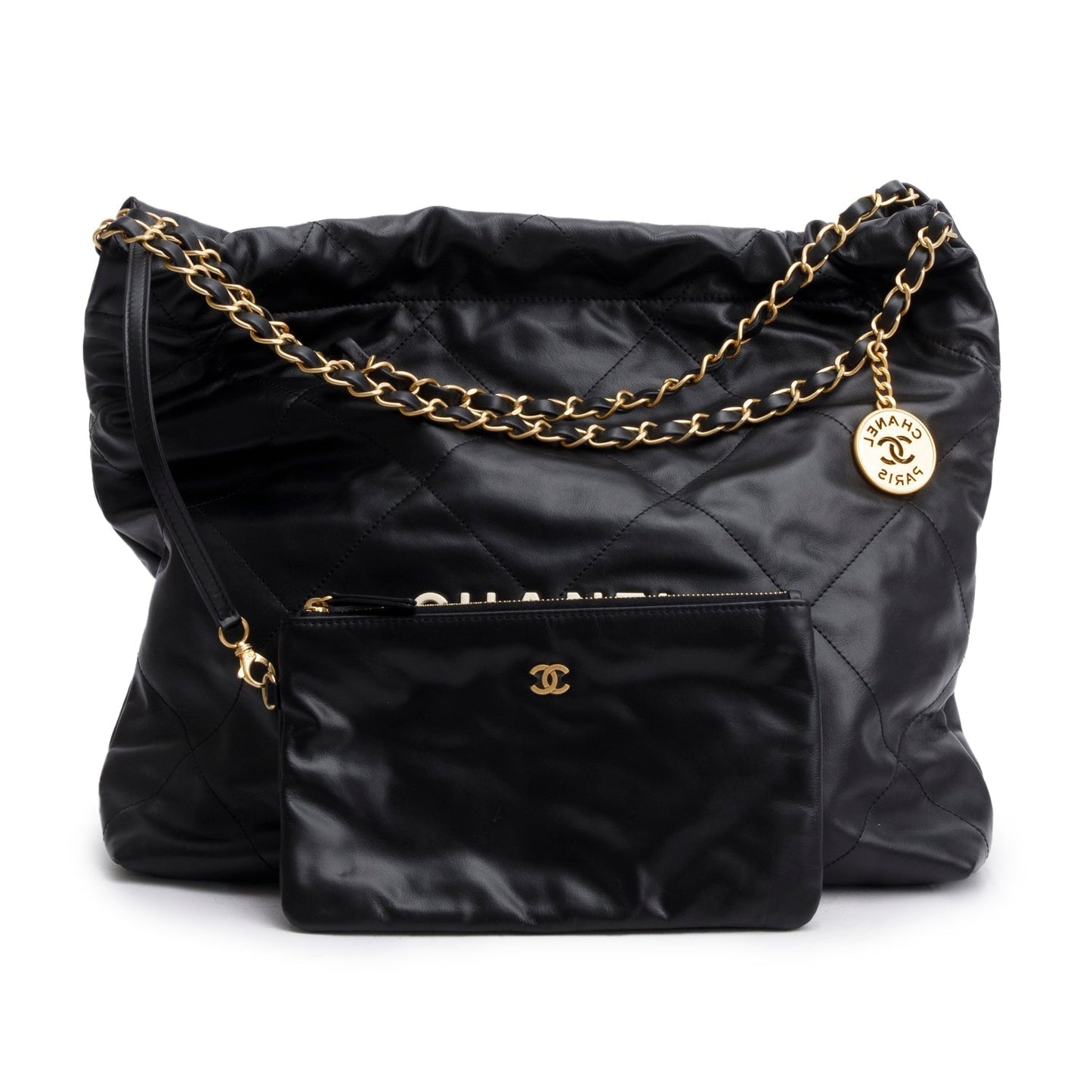 Chanel Quilted 22 Hobo Calfskin Black Travel Bag