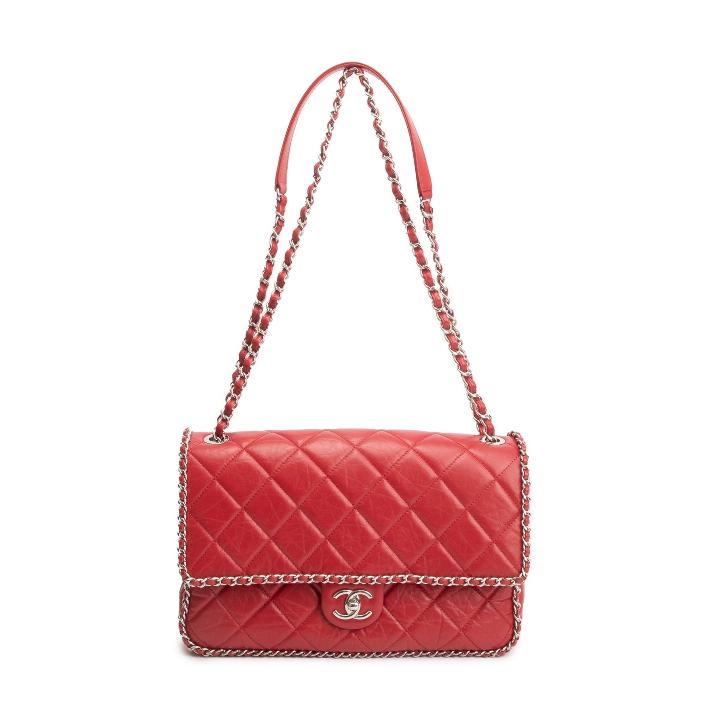 Chanel Quilted Running Flap Leather Calfskin Red Travel Bag