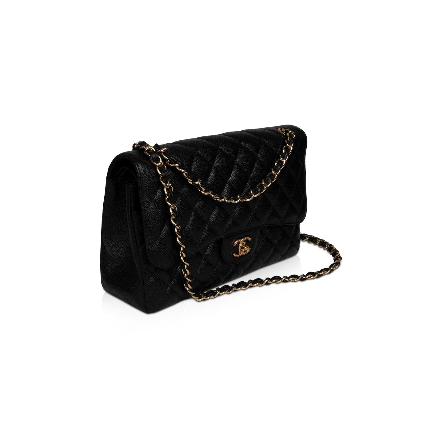 Chanel Caviar Classic Jumbo Double Flap Black Travel Bag W Box