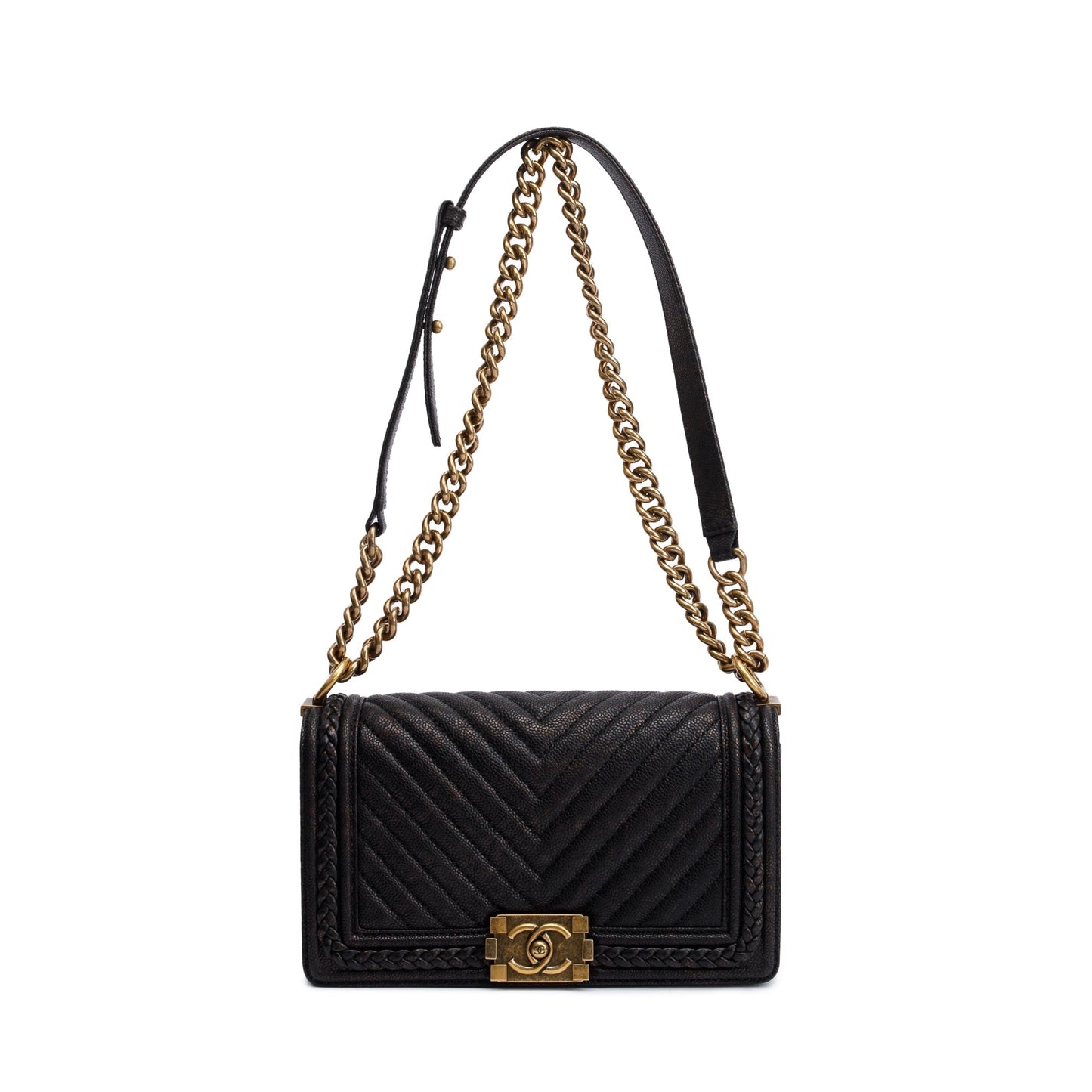 Chanel Braided Boy Leather Black Travel Bag