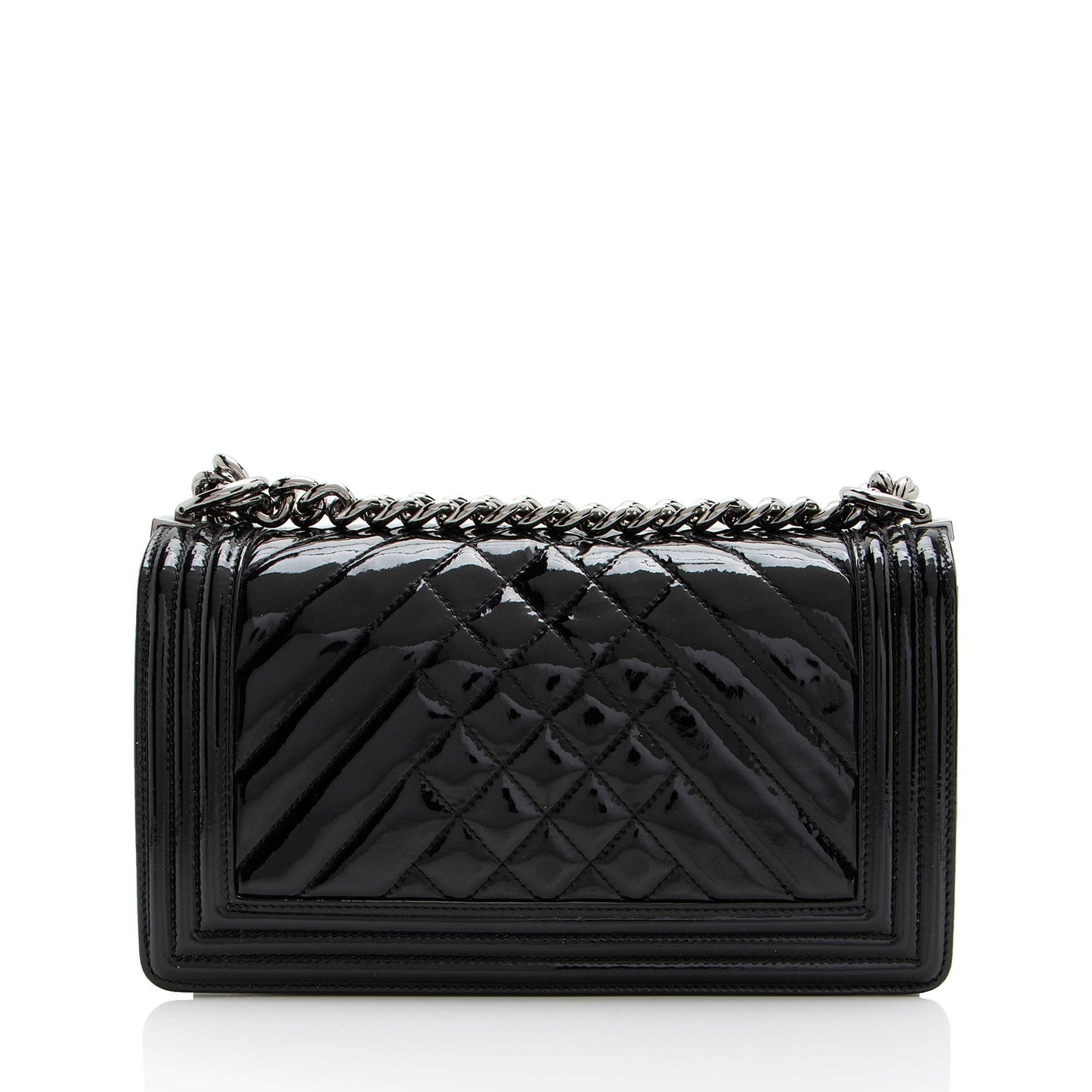 Chanel Chevron Patent Old Boy Leather Handbag