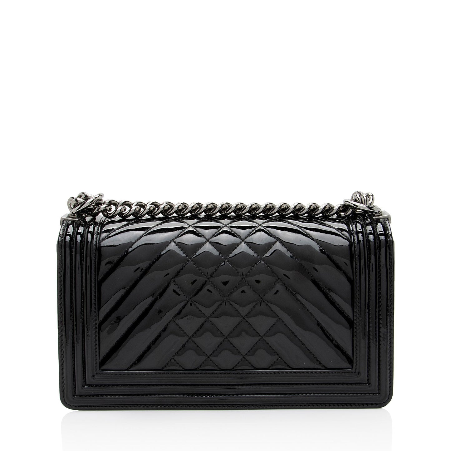 Chanel Chevron Patent Old Boy Leather Handbag