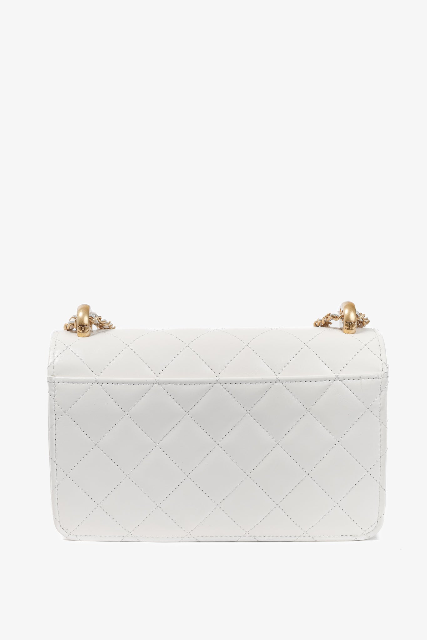 Chanel Pearl Crush White Quilted Lambskin Leather Wallet on Chain Bag