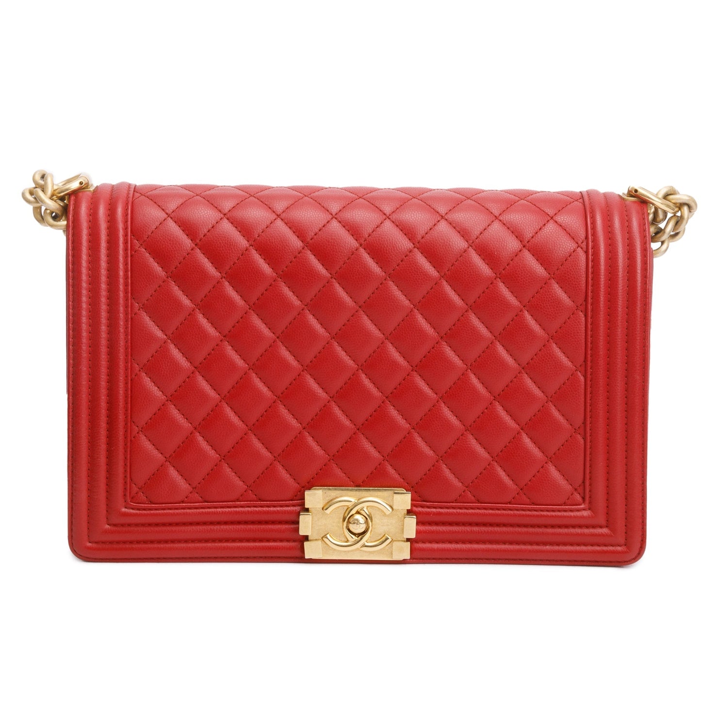 Chanel Quilted Caviar Boy Leather Red Travel Bag Authenticity Card