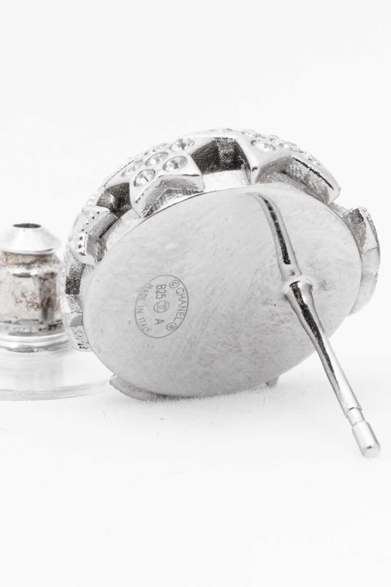 Chanel Silver-Tone Crystal Star Domed Stud Earrings Jewelry
