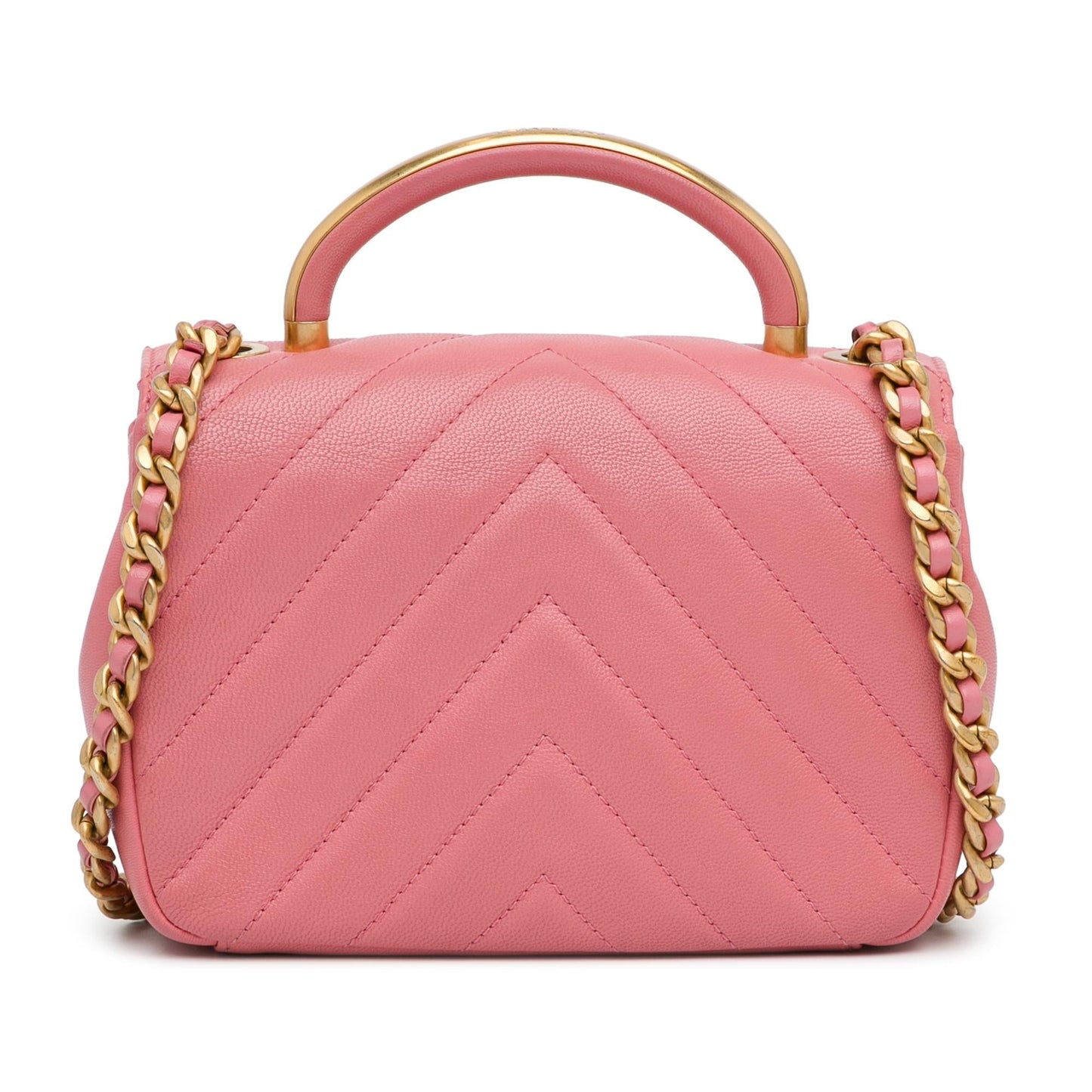 Chanel Chevron Lambskin Reversed Round Flap SHG-tiKa51 Small Handbag