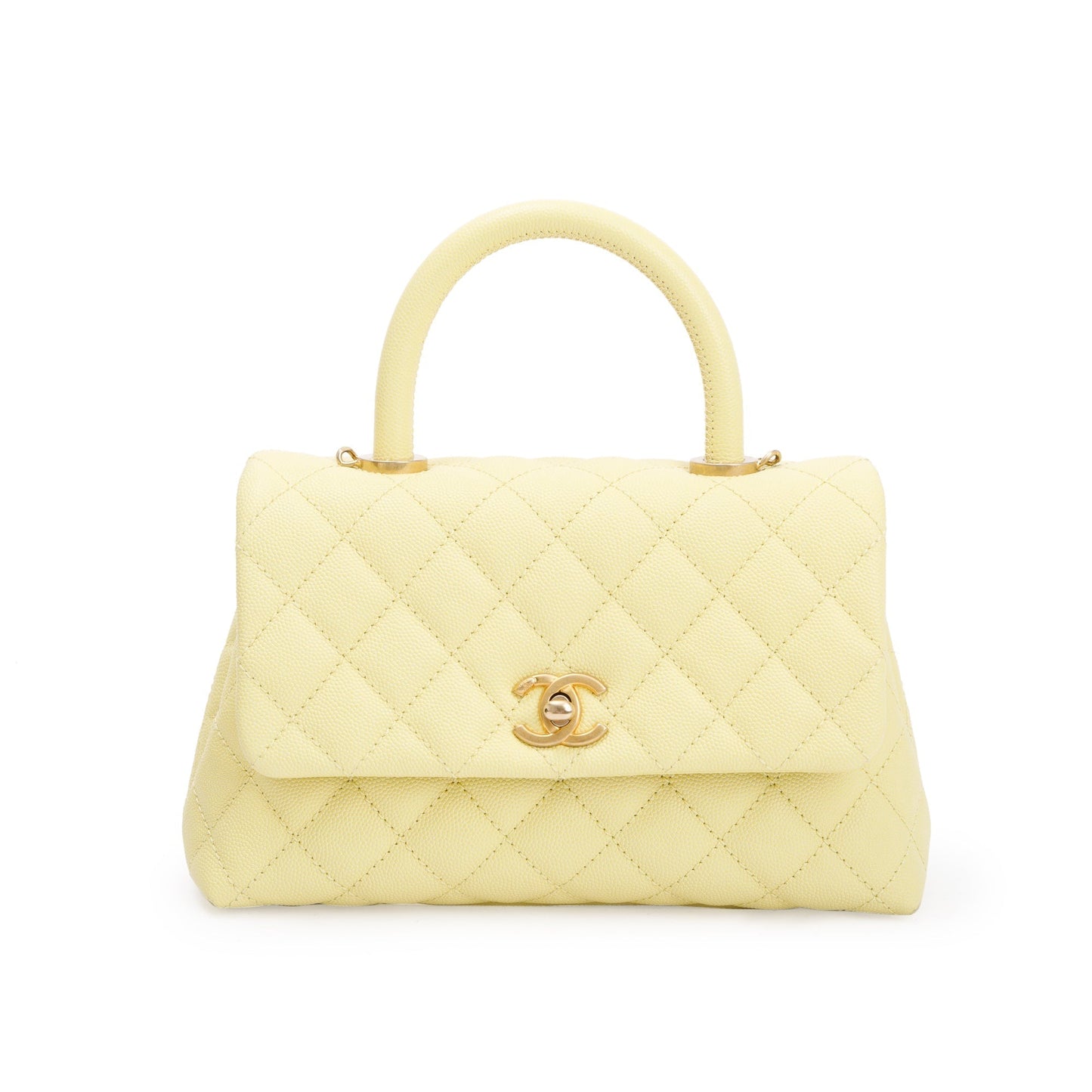 Chanel Quilted Caviar Coco Handle Leather Yellow Travel Bag
