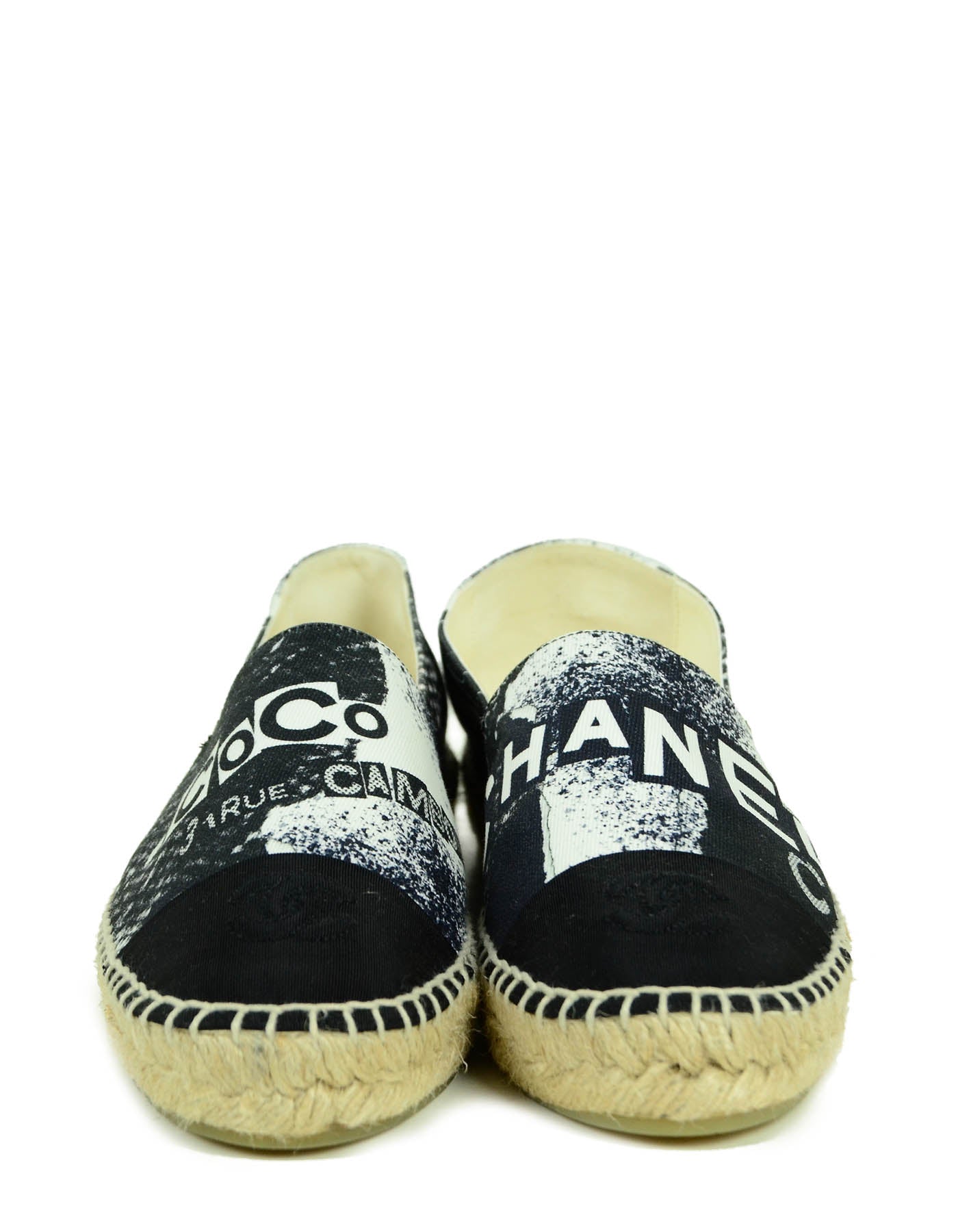 Chanel 2020 Black/White Cambon Logo Print Espadrilles sz 39 Accessory