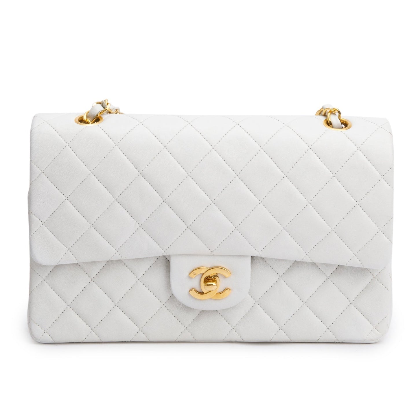 Chanel Quilted Classic Double Flap Leather Lambskin White Travel Bag