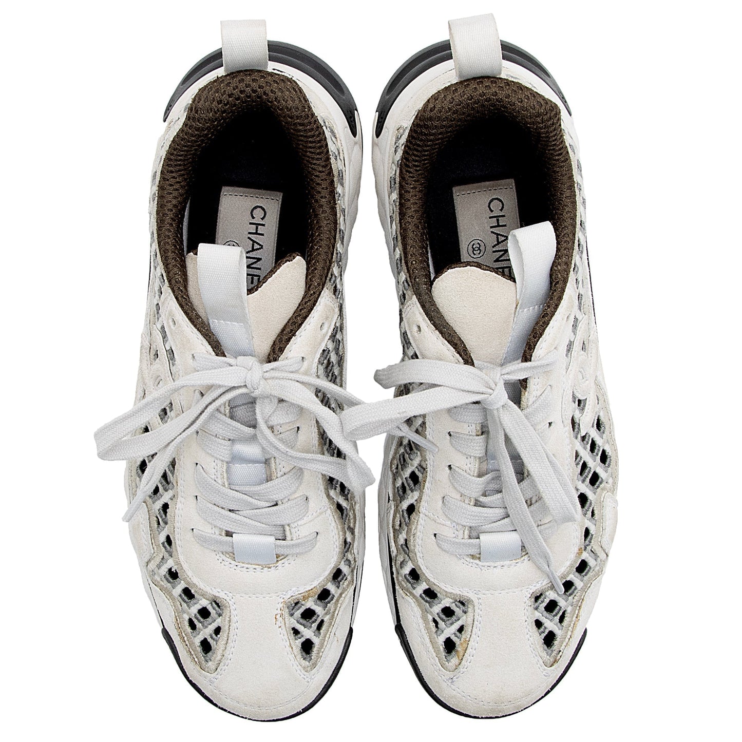 Chanel Suede Calfskin Embroidered CC Sneakers - Size 8 / 38 ()