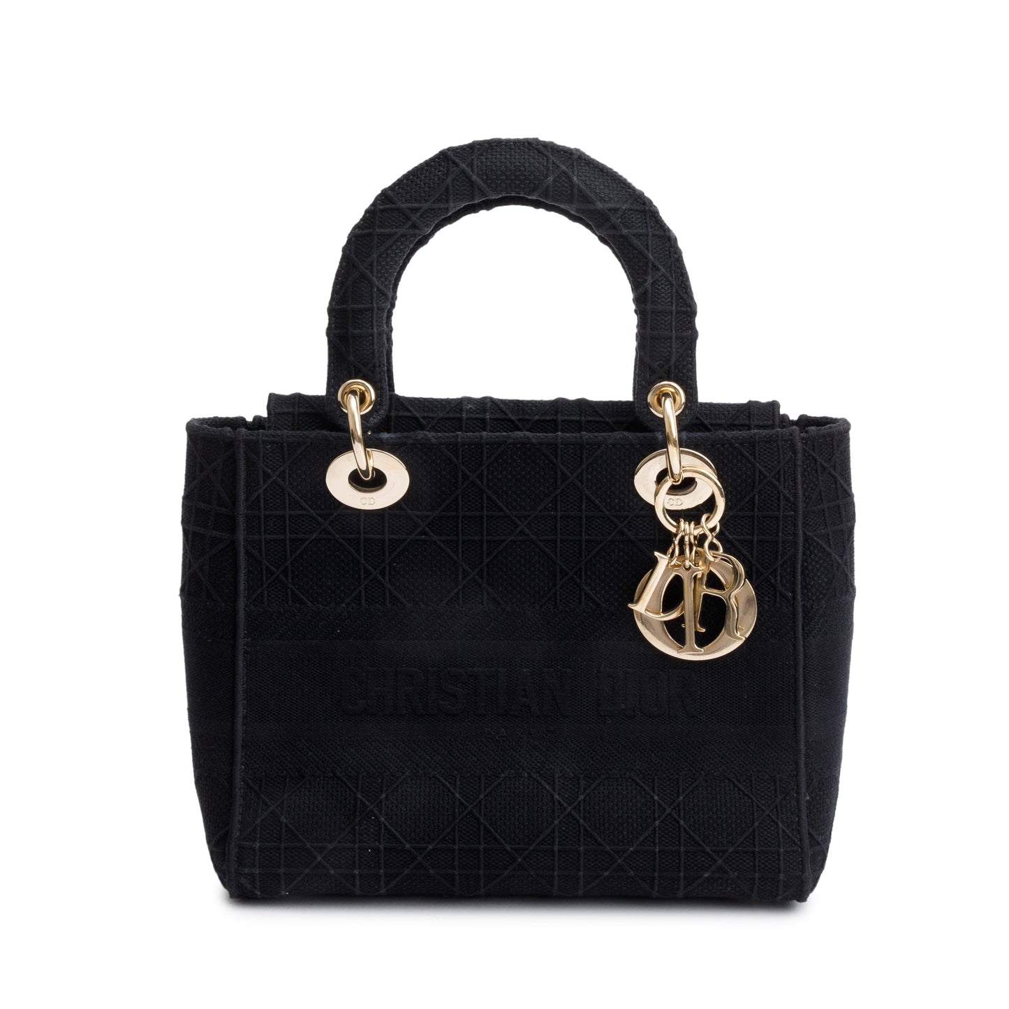Dior Christian Toile De Jouy Embroidery Lady D Black Medium Travel Bag