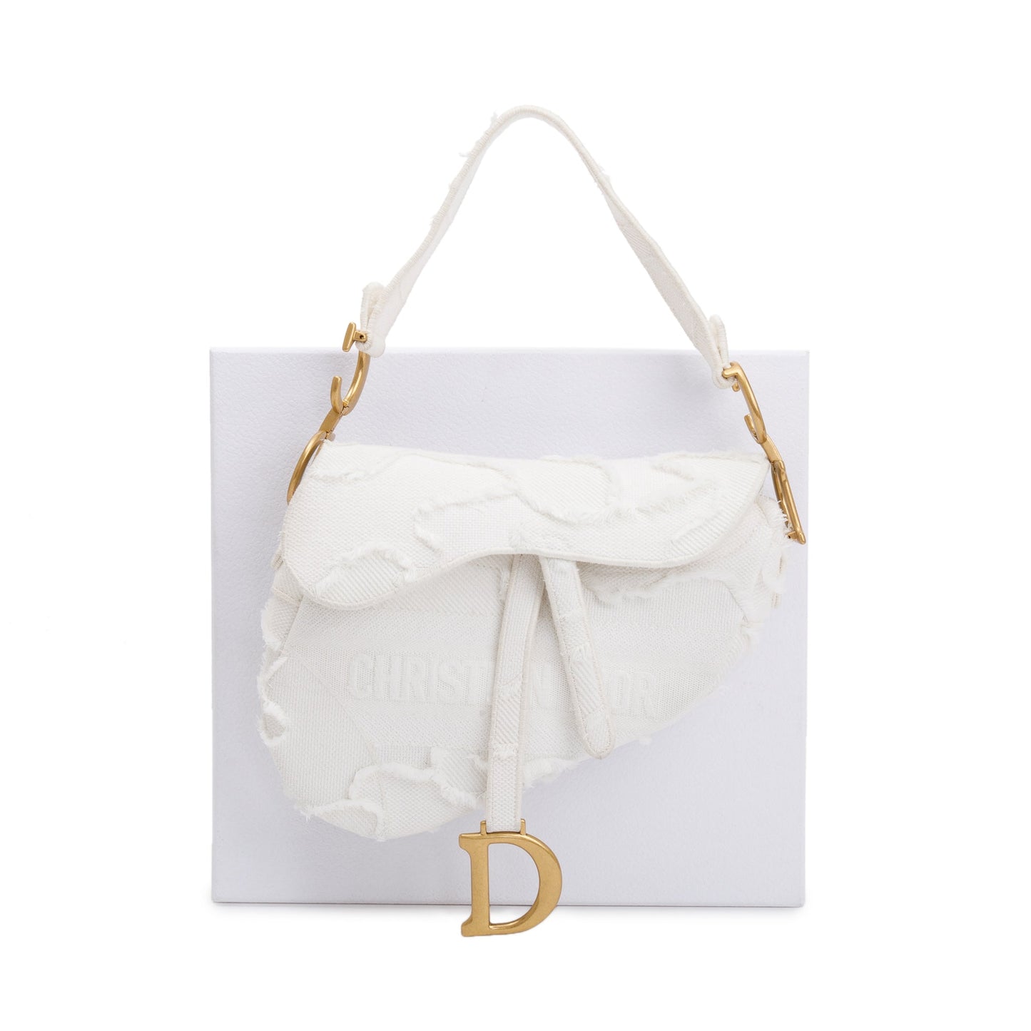 Dior Christian Embroidered Camouflage Medium Saddle Bag Canvas White Travel Bag