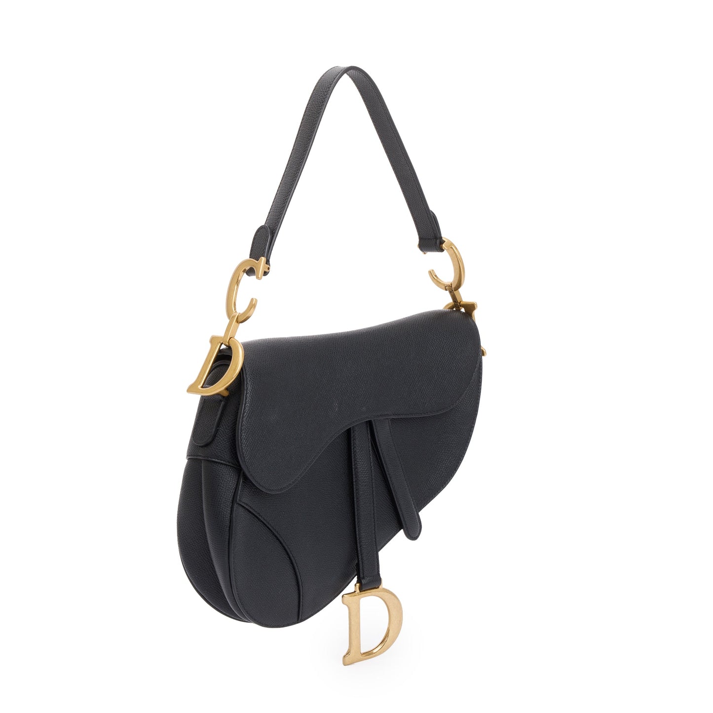 Dior Christian Grained Calfskin Saddle Bag Leather Black Travel Bag