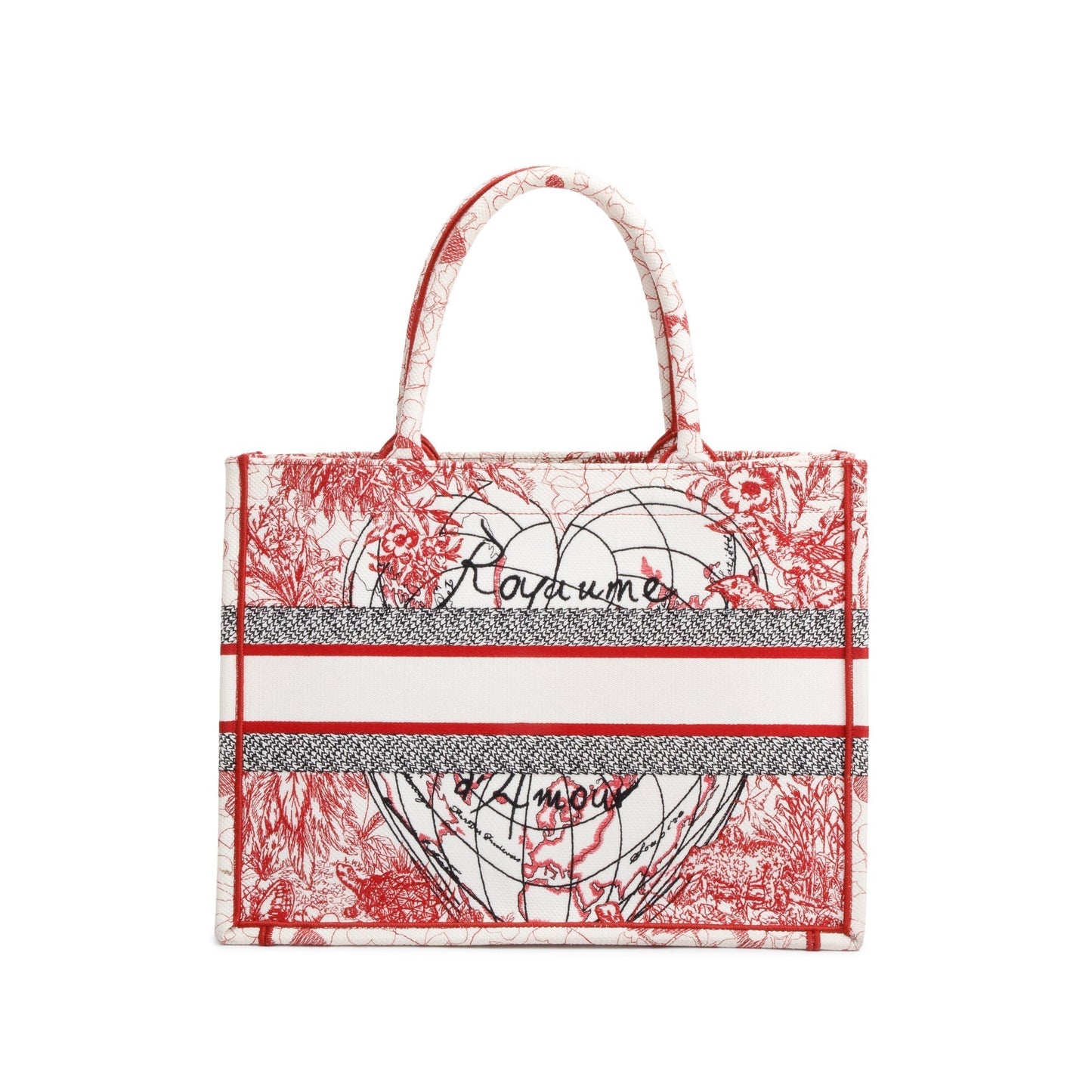 Dior Christian & Royaume D'Amour Embroidery Book Tote White Red Tote Bag