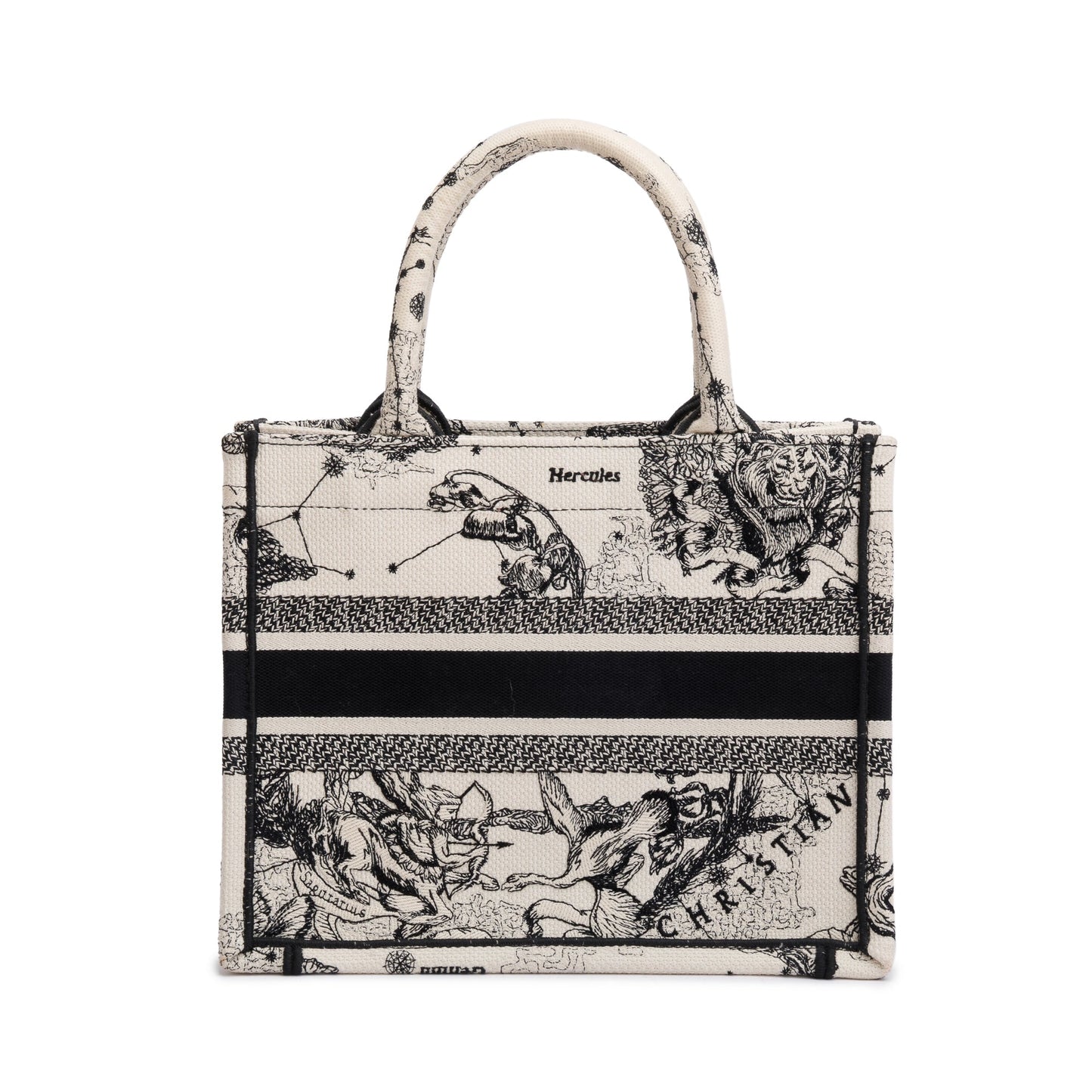 Dior Christian Latte & Toile De Jouy Zodiac Black Small Tote Bag