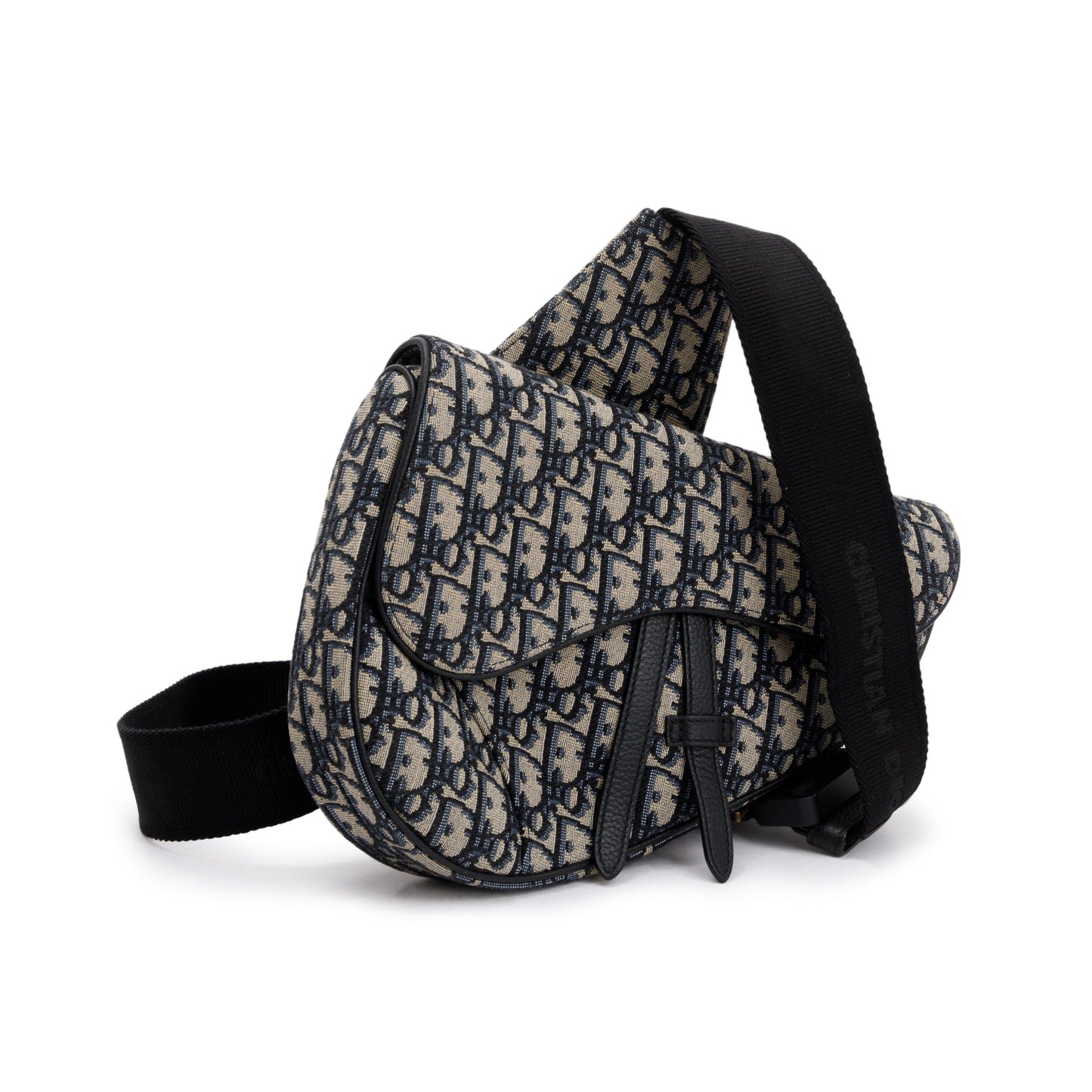 Dior Christian & Oblique Mens Saddle Bag Black Beige Travel Bag