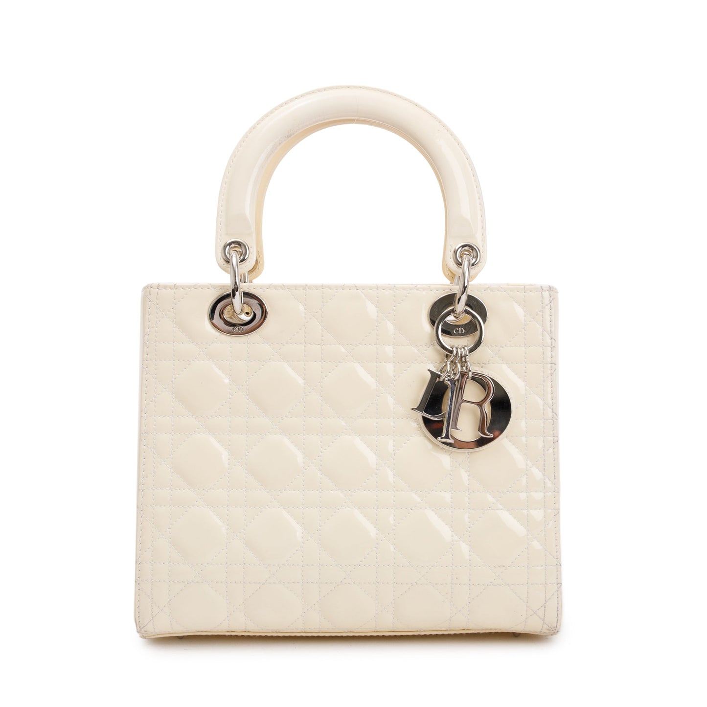 Dior Christian Creme Patent Lady Bag Leather Medium Travel Bag