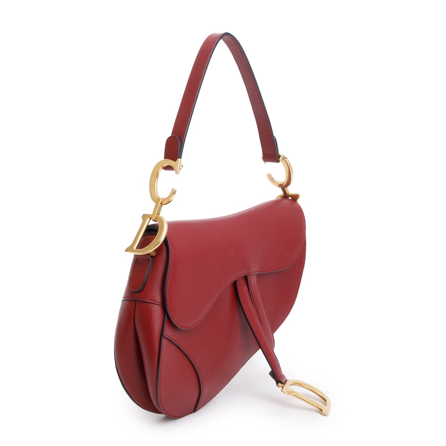 Dior Christian Grained Calfskin Saddle Bag Leather Red Travel Bag