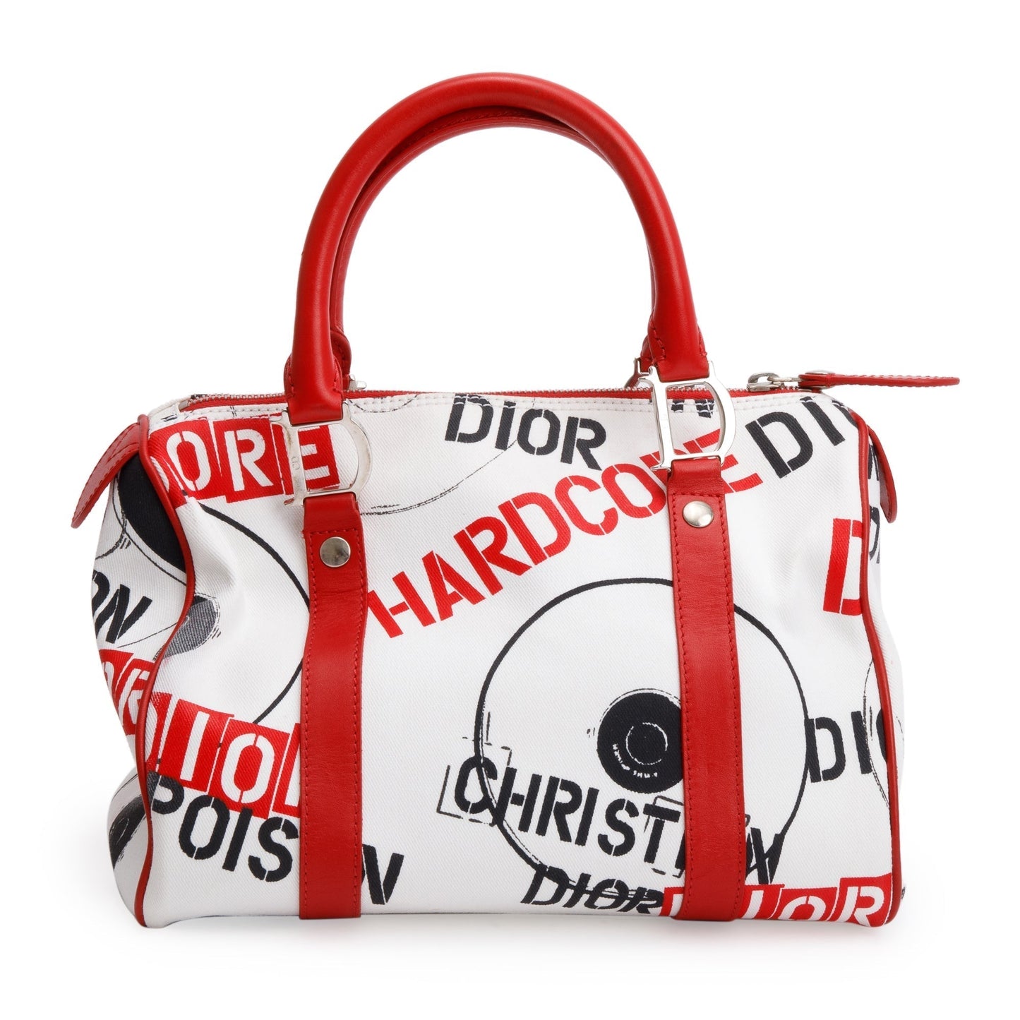 Dior Christian Printed Hardcore Boston Pierced Bag Canvas White Travel Bag
