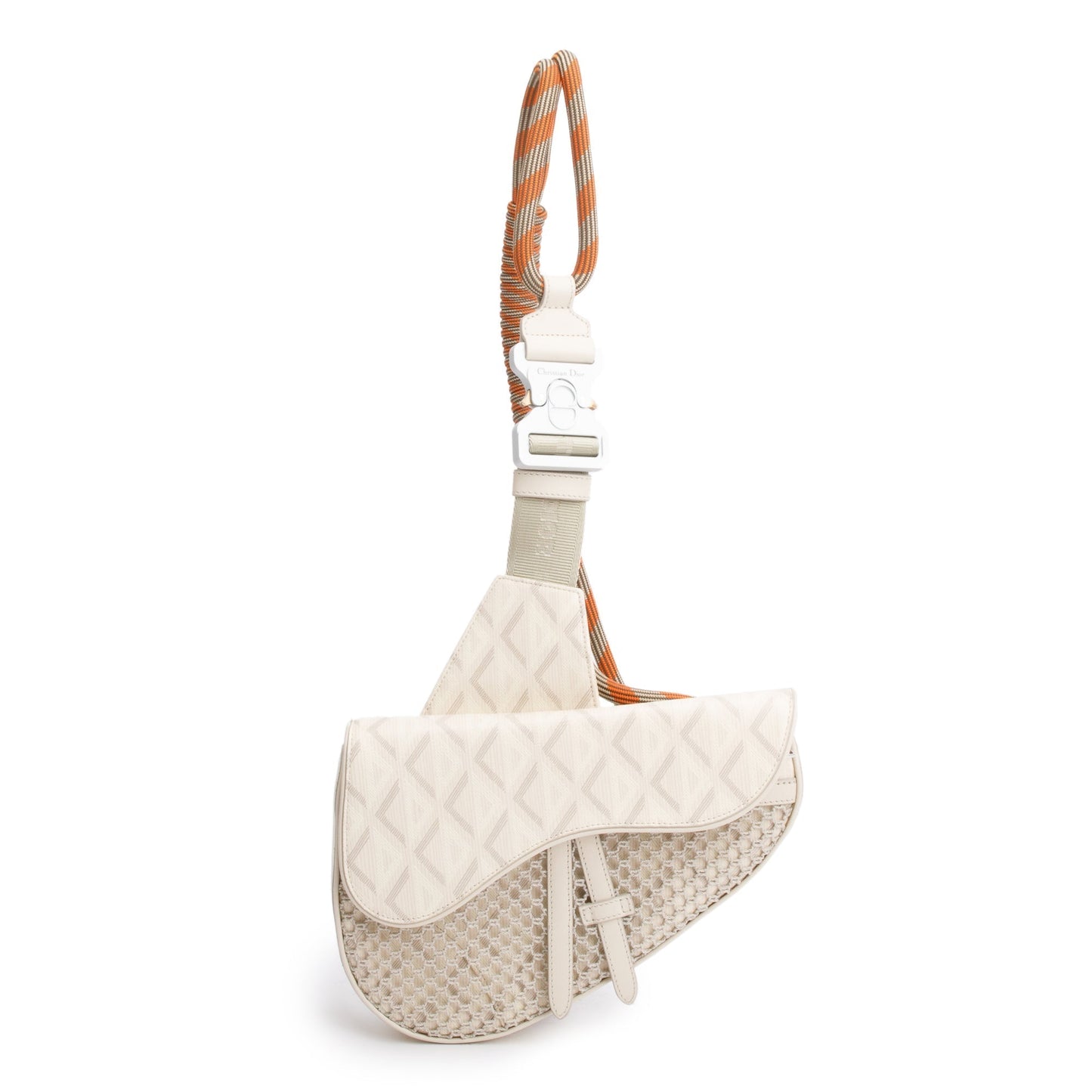 Dior Christian Cd Diamond Coated Nautic Saddle Crossbody Canvas White Crossbody Bag
