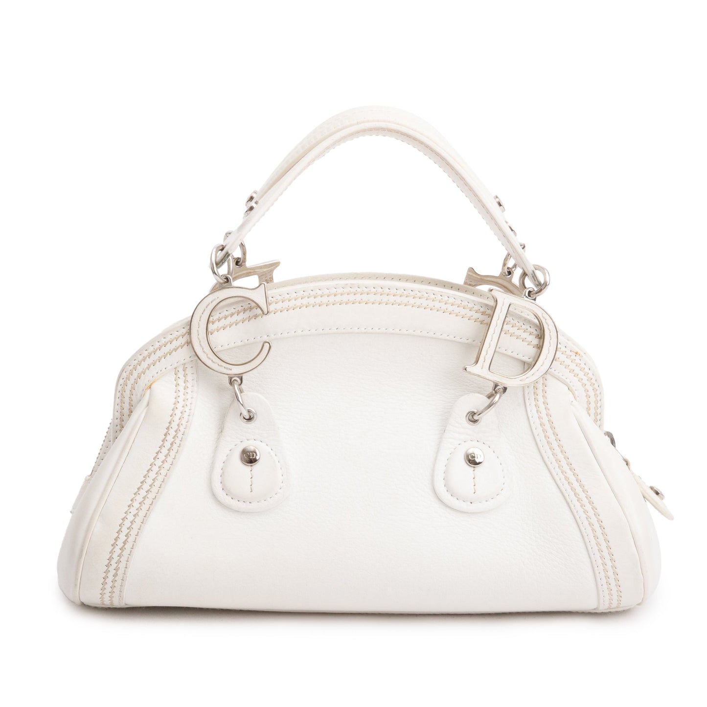 Dior Christian Embroidered Calfskin Small Detective Bag Leather White Travel Bag