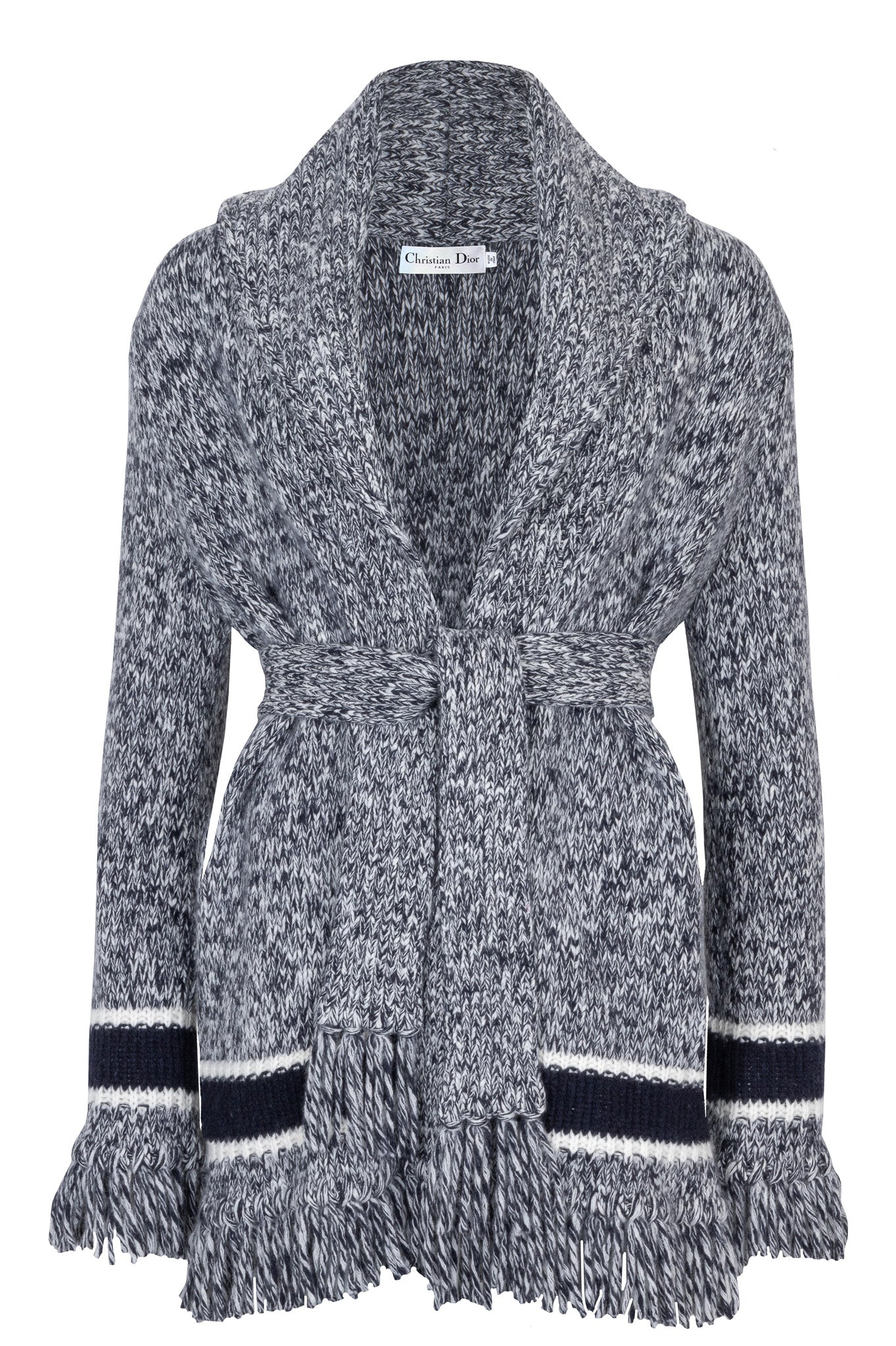 Dior Belted Knit Cardigan Wool Ivory Blue