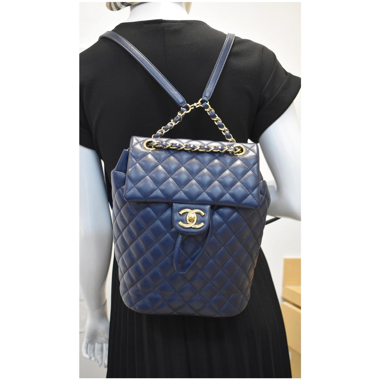 Chanel Urban Spirit Lambskin Backpack Bag Navy Quilted Small