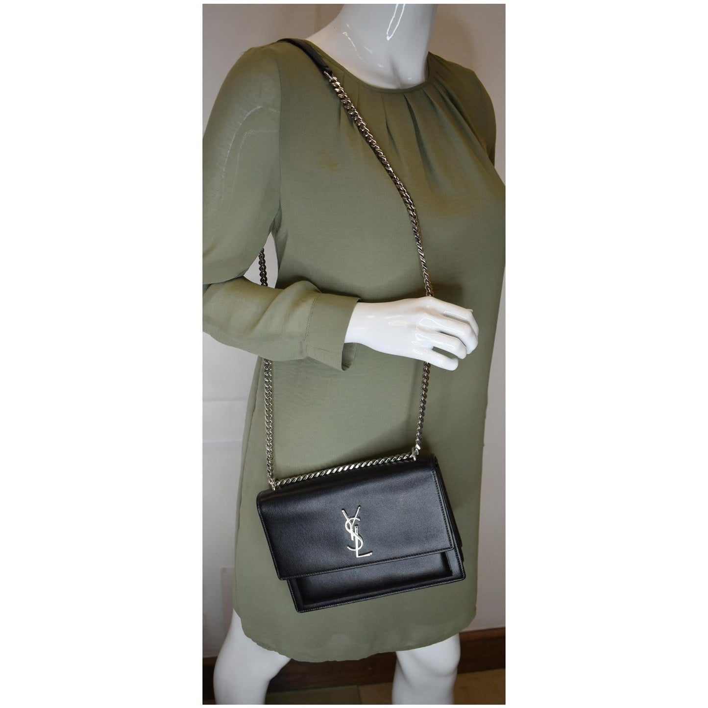 YSL Saint Laurent Saint Sunset Shoulder Bag Leather Black