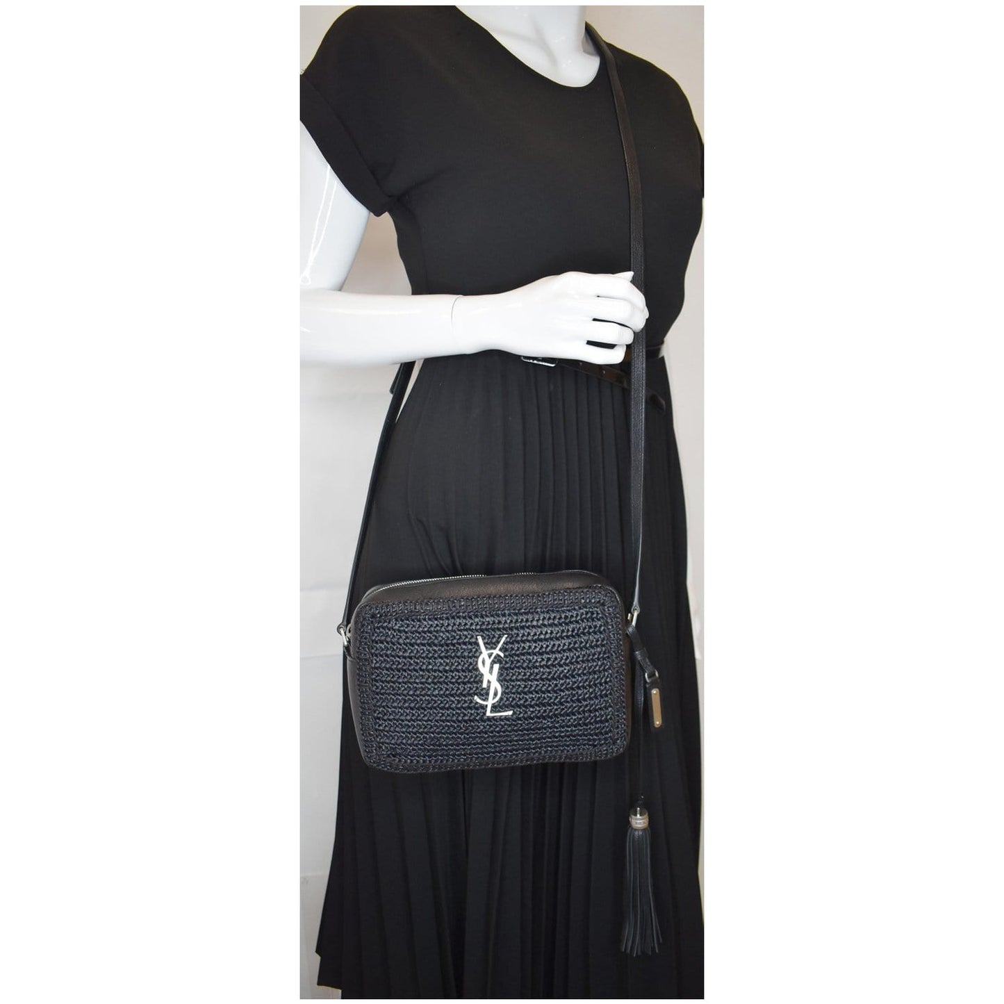 YSL Saint Laurent Saint Lou Camera Crossbody Bag Canvas Raffia