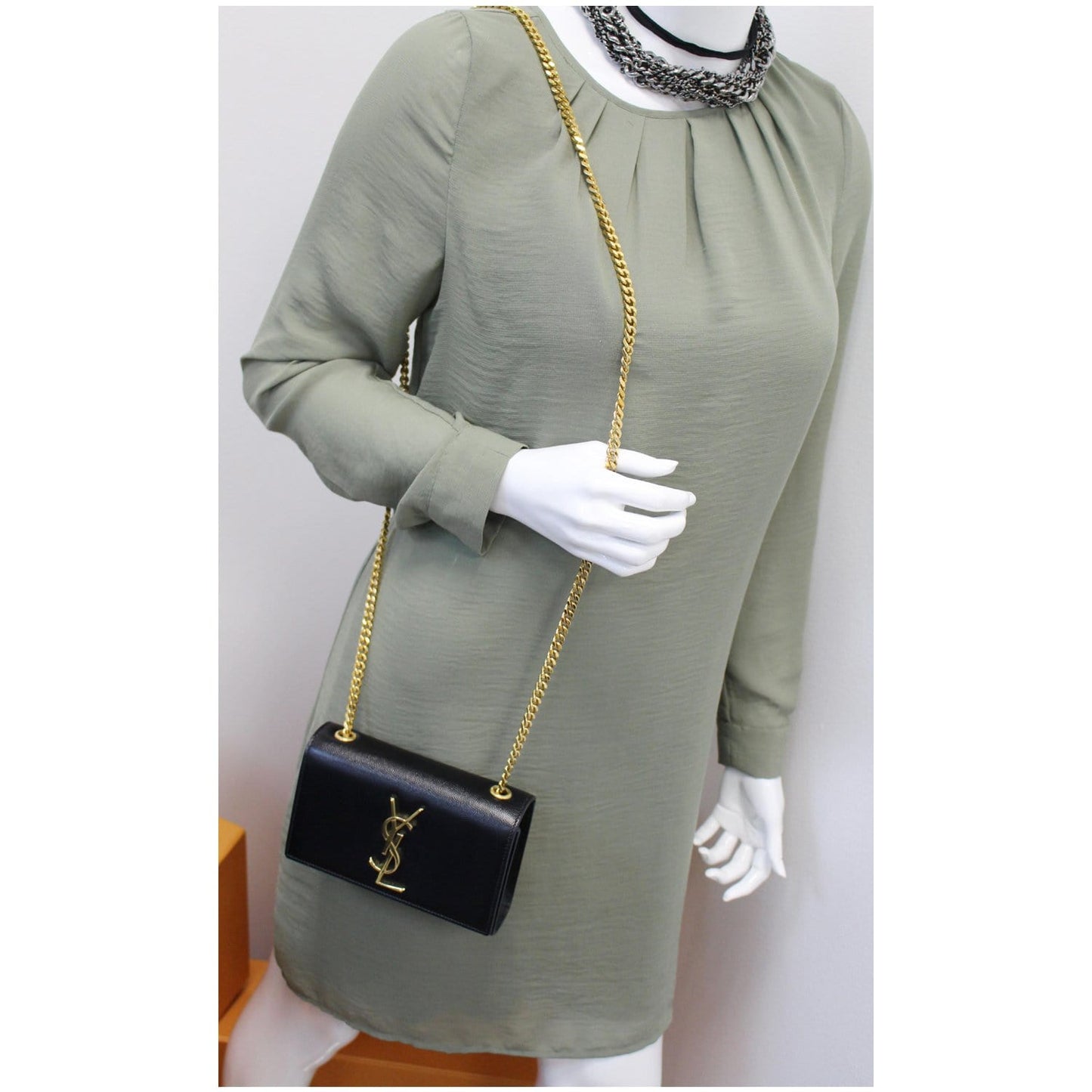 YSL Saint Laurent Saint Kate Grain De Poudre Crossbody Bag Black Small