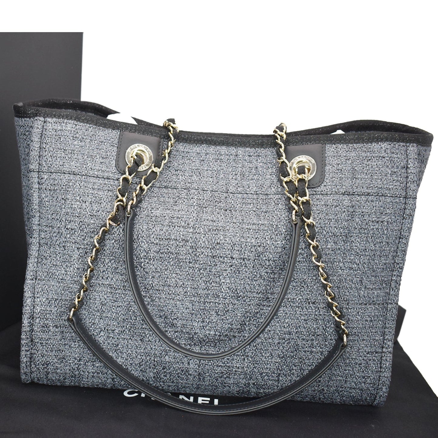 Chanel Deauville Lurex Boucle Tote Bag Grey Canvas Small