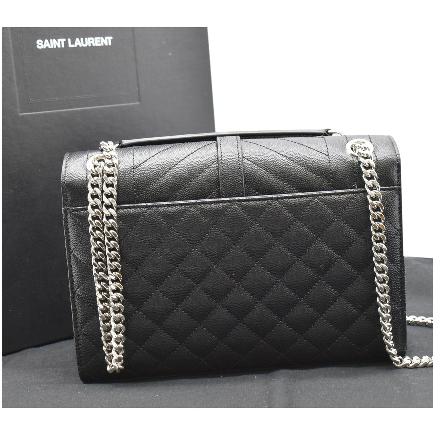 YSL Saint Laurent Saint Envelope Chain Shoulder Bag Leather Black Black 1