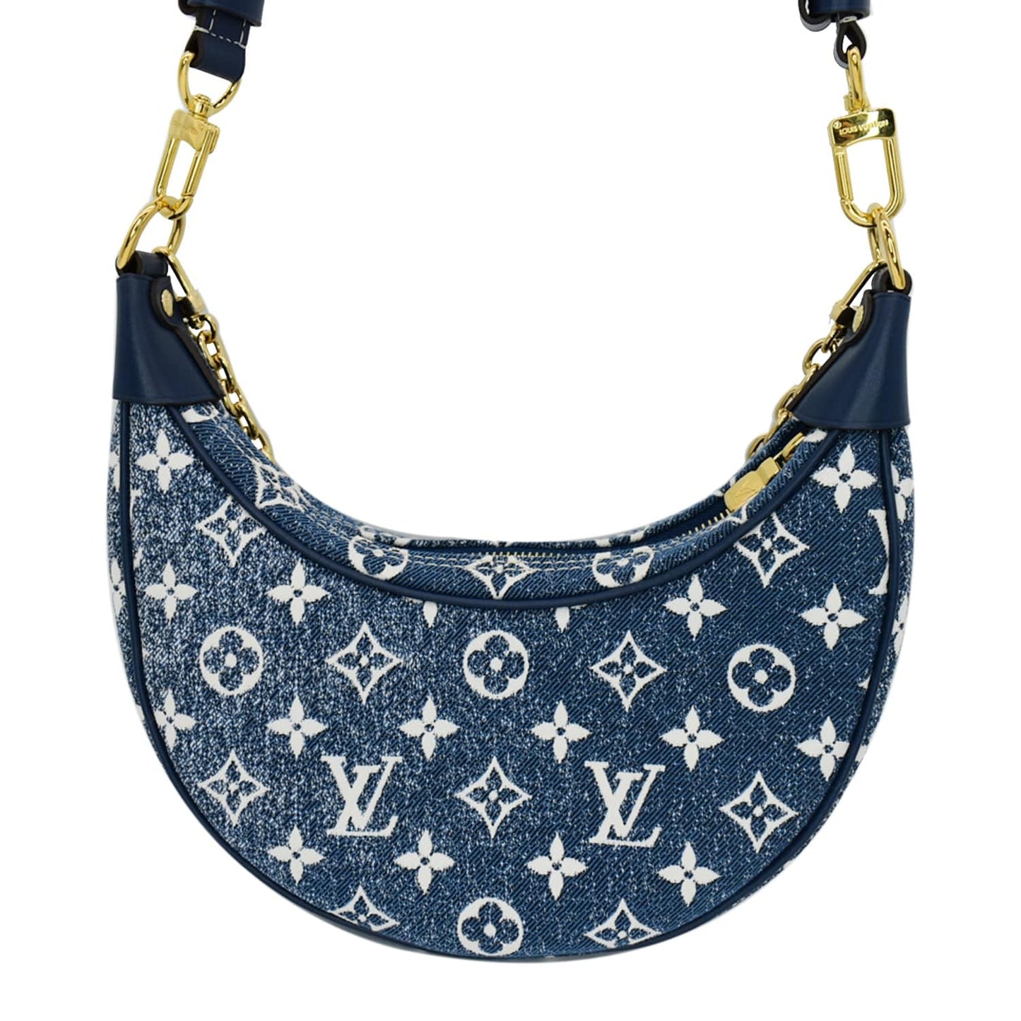 Louis Loop Jacquard Baguette Bag Navy Denim Monogram Shoulder Bag