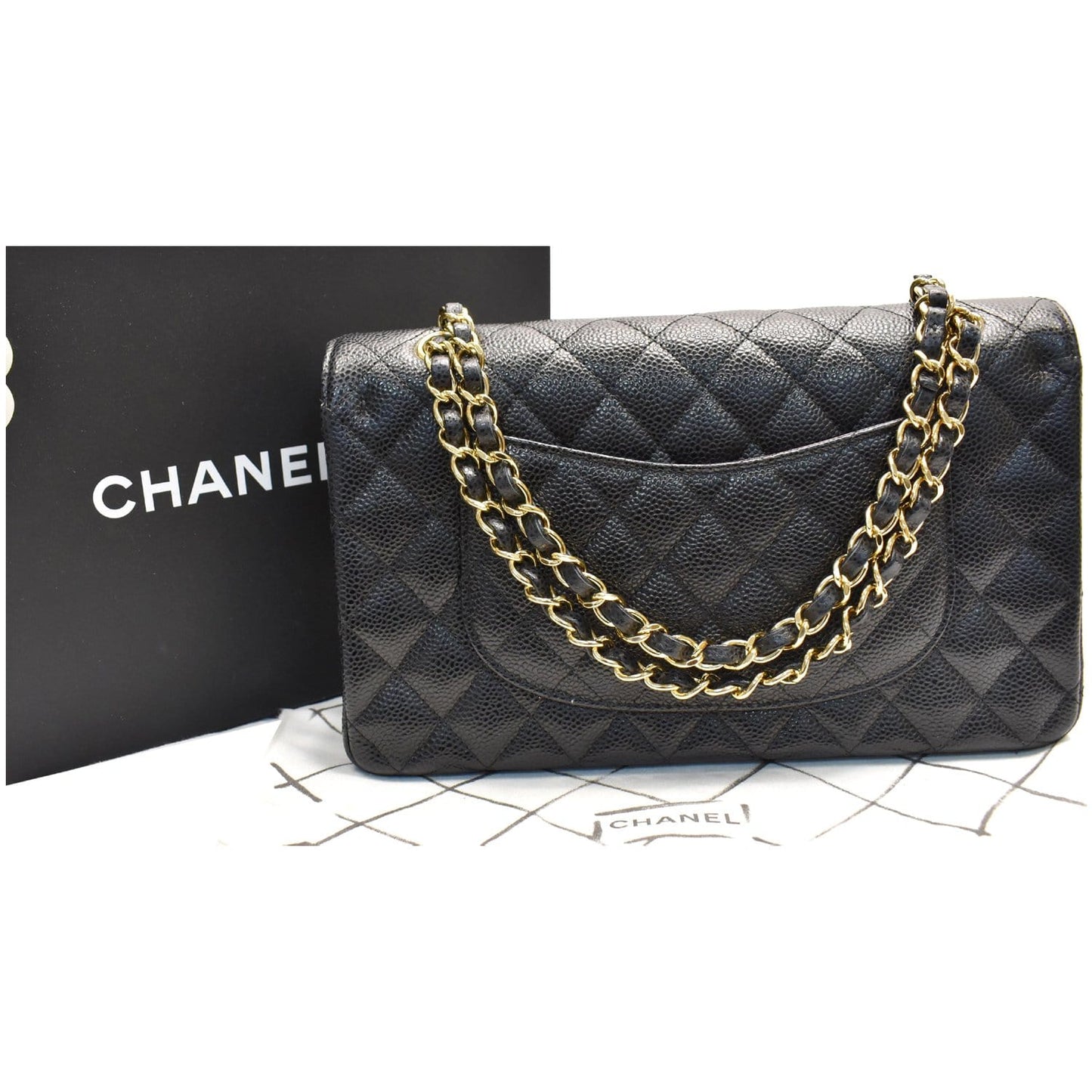 Chanel Double Flap Cc Caviar Shoulder Bag Leather Black