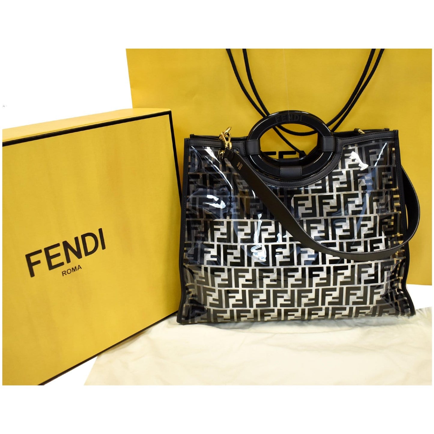 Fendi Runaway Shopper Tpu Ff Tote Bag Leather Black