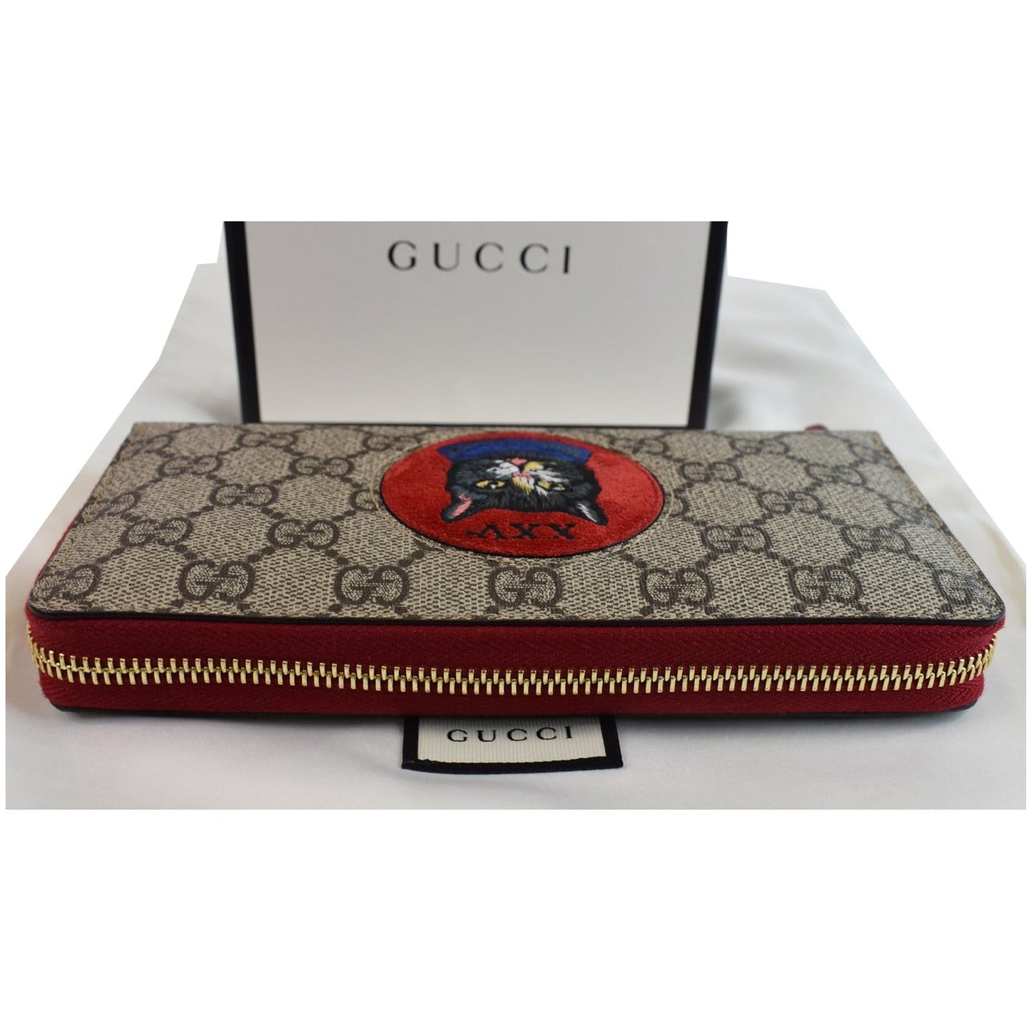 Gucci Mystic Cat Supreme Zip Around Wallet Clutch Beige Clutch Bag