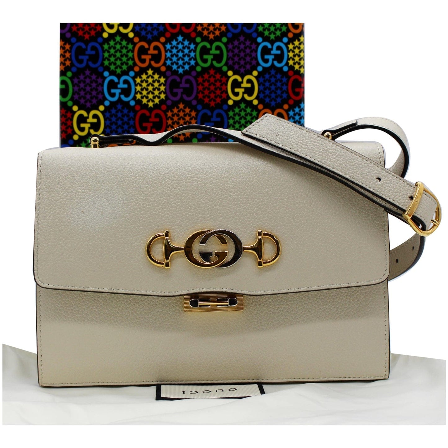 Gucci Zumi Grainy Chain Crossbody Bag Leather White