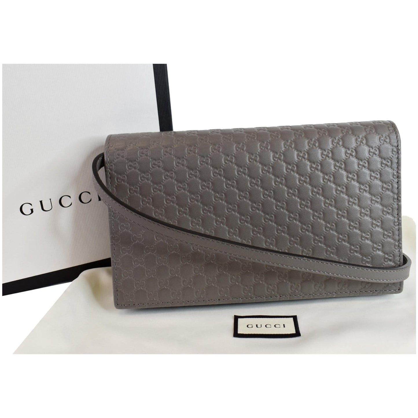 Gucci Micro ssima Crossbody Wallet Grey Leather Crossbody Bag
