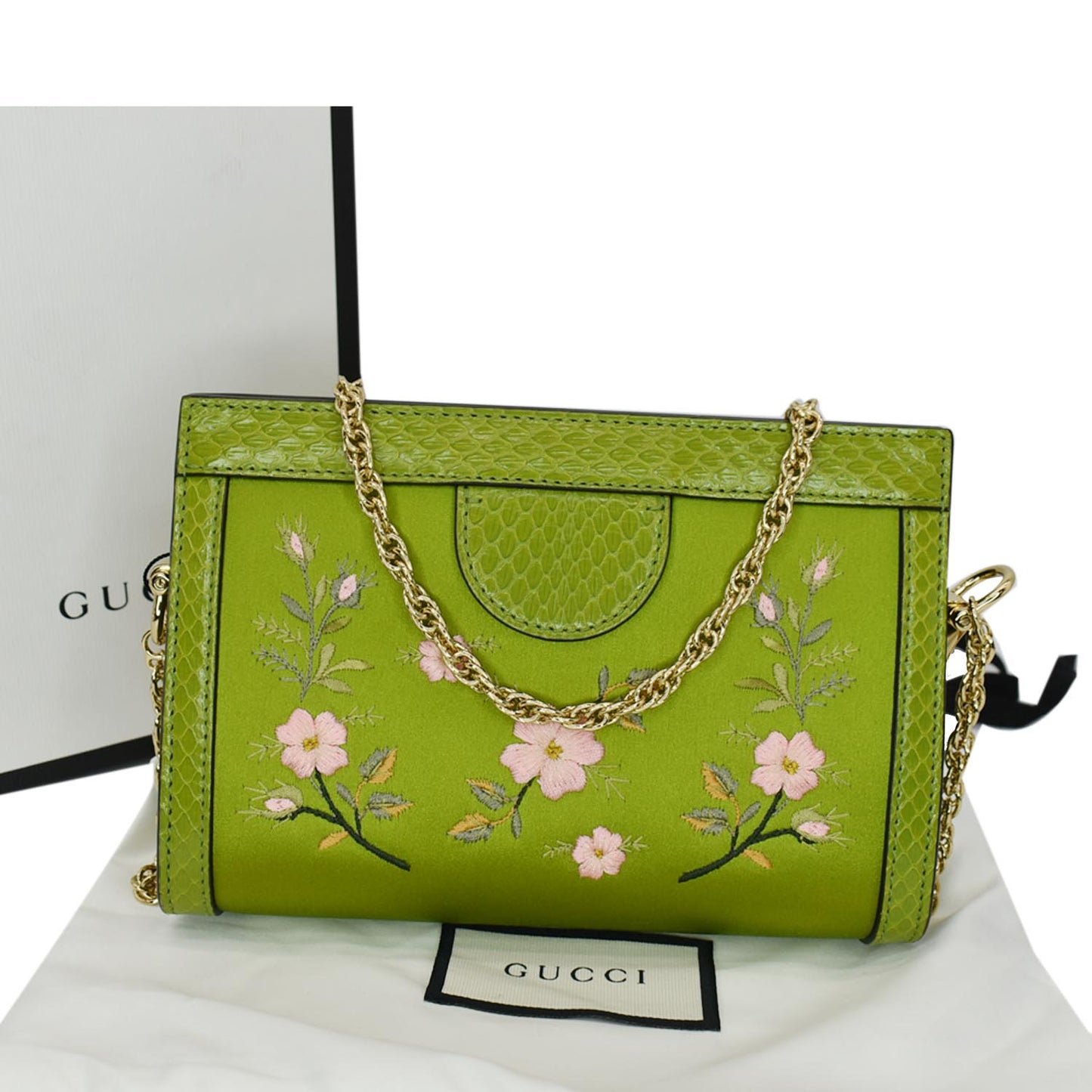 Gucci Ophidia Silk Embroidered Floral Shoulder Bag Hot Green