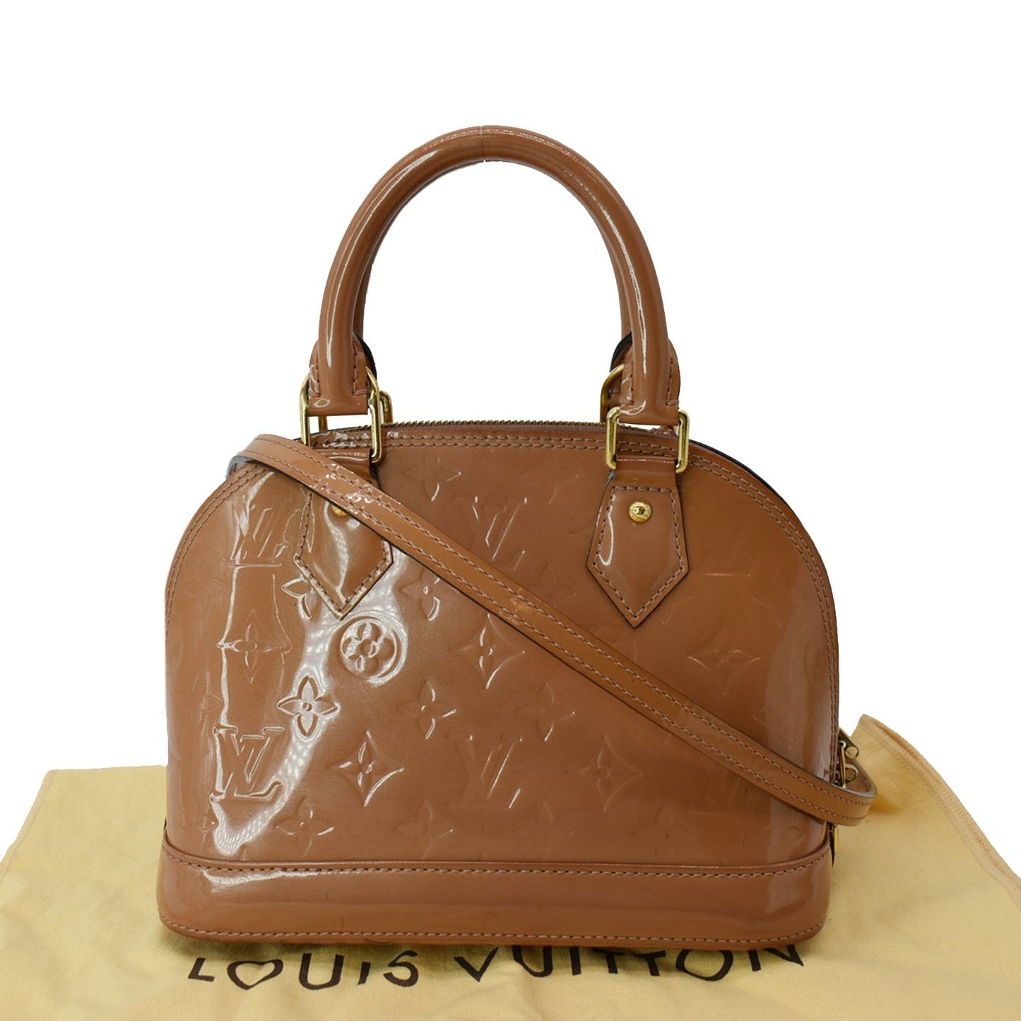 Louis Alma Bb Vernis Satchel Crossbody Bag Leather Tan