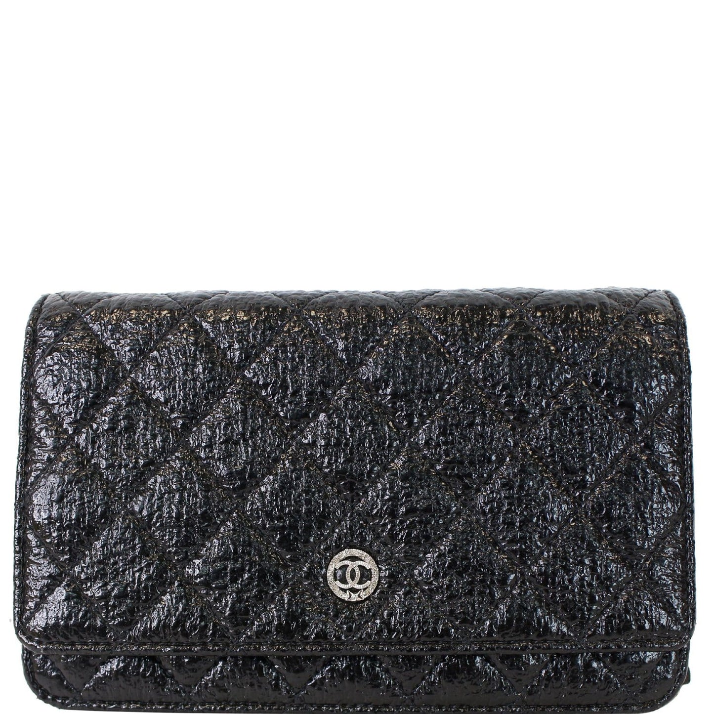 Chanel Cc Aged Lambskin Wallet On Woc Crossbody Black Chain Crossbody Bag