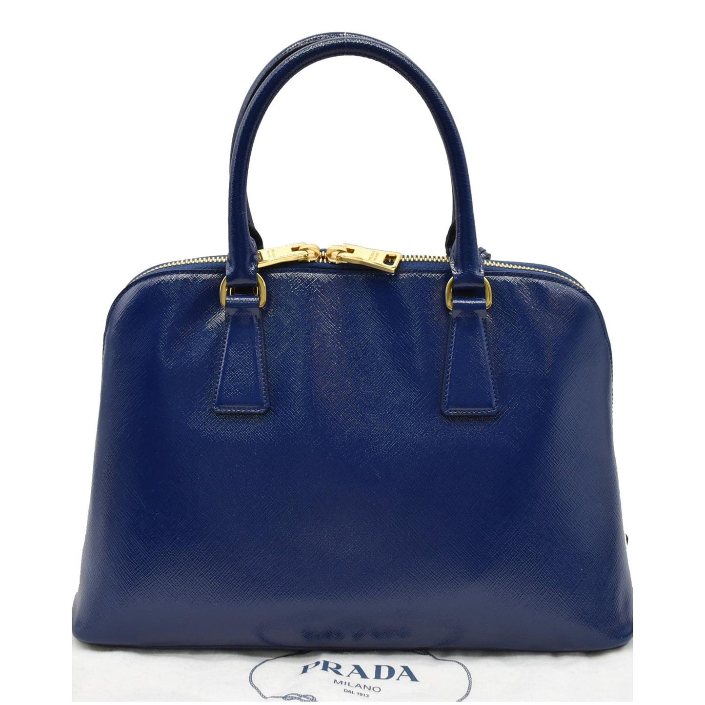 Prada Vernice Saffiano Top Handle Bag Leather Blue Travel Bag