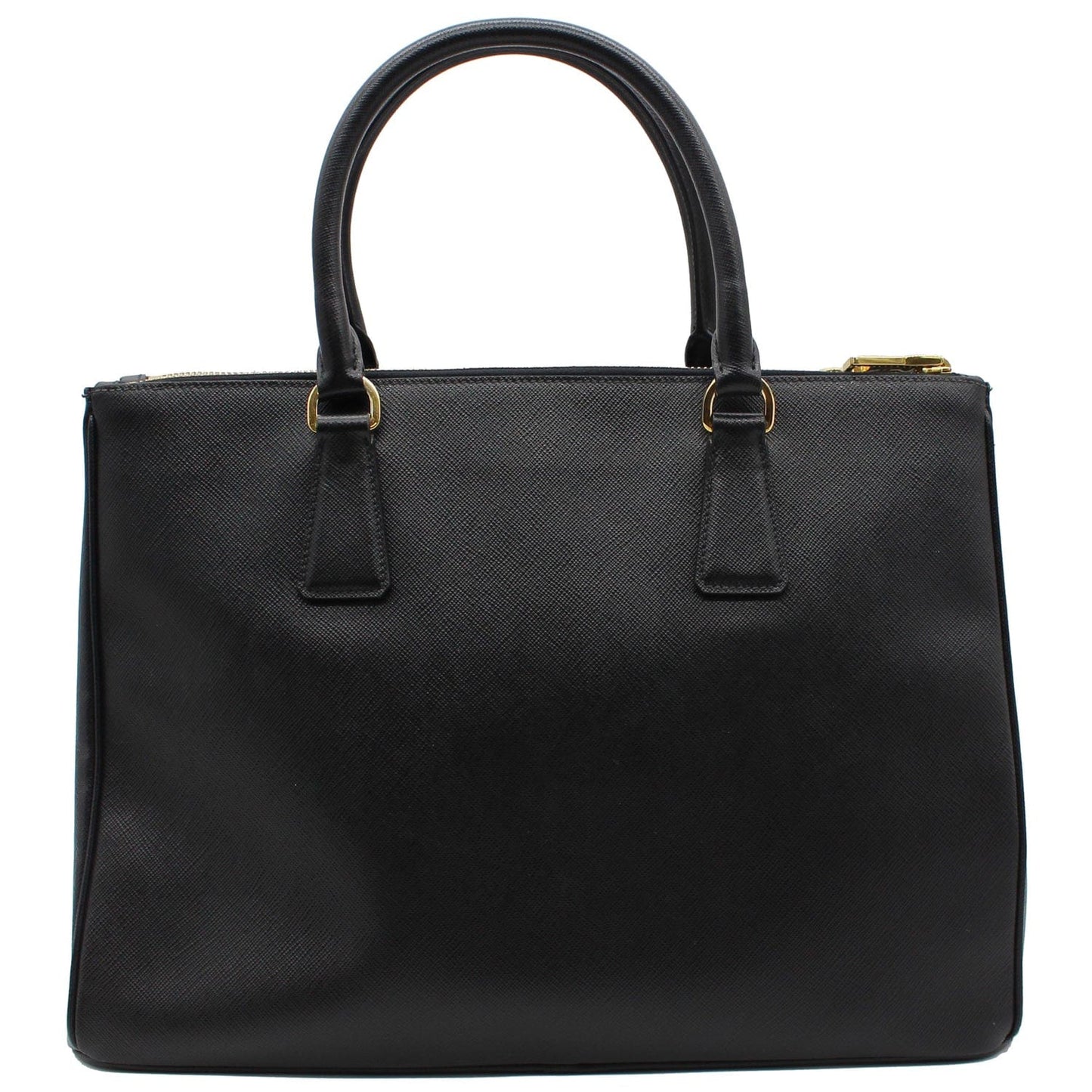 Prada Saffiano Lux Double Zip Tote Shoulder Bag Leather Black