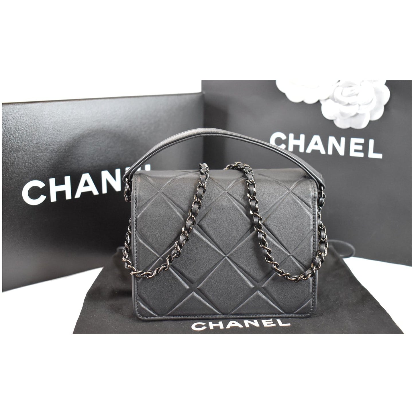 Chanel Propeller Flap Calfskin Shoulder Bag Leather Black