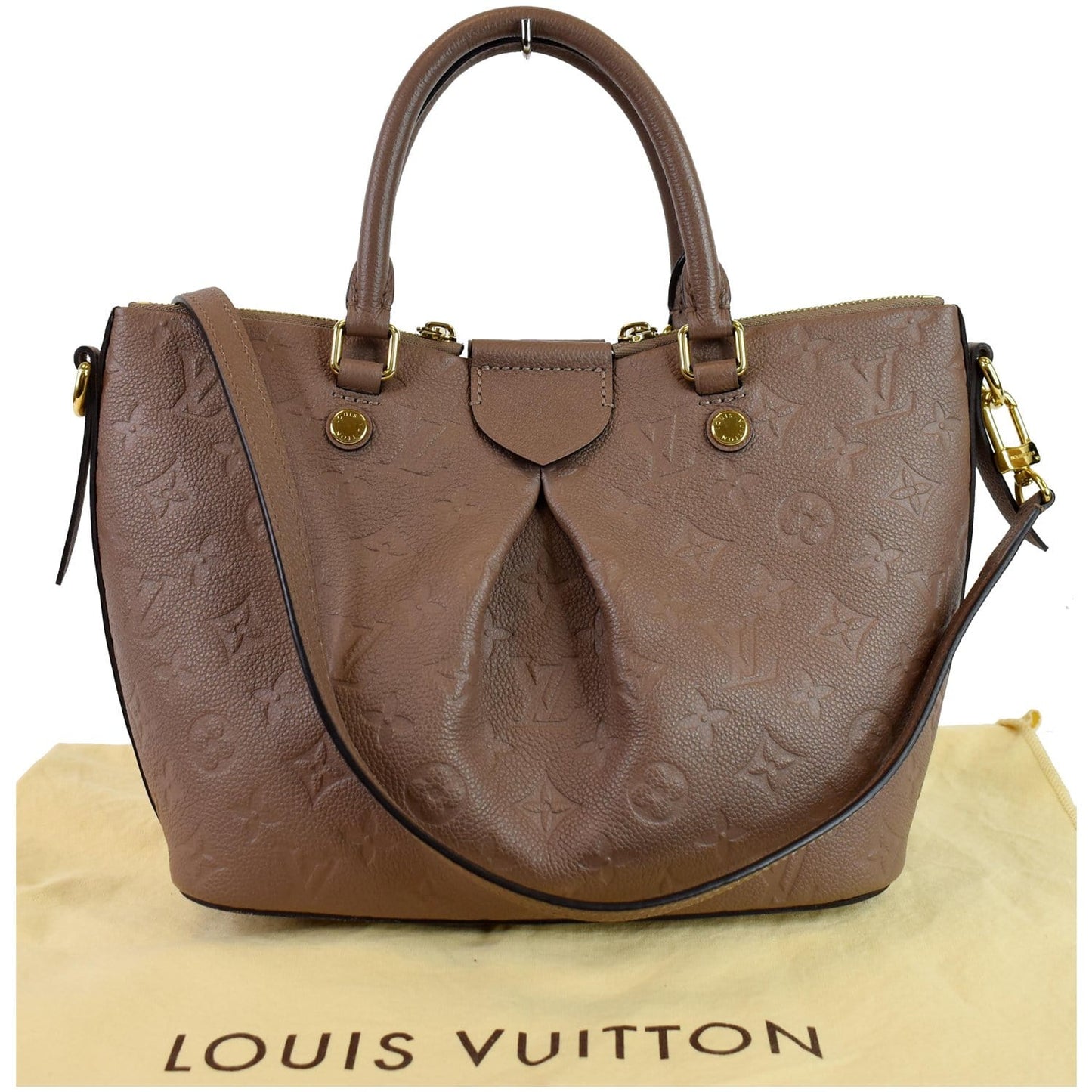 Louis Mazarine Pm Empreinte Shoulder Bag Taupe Monogram