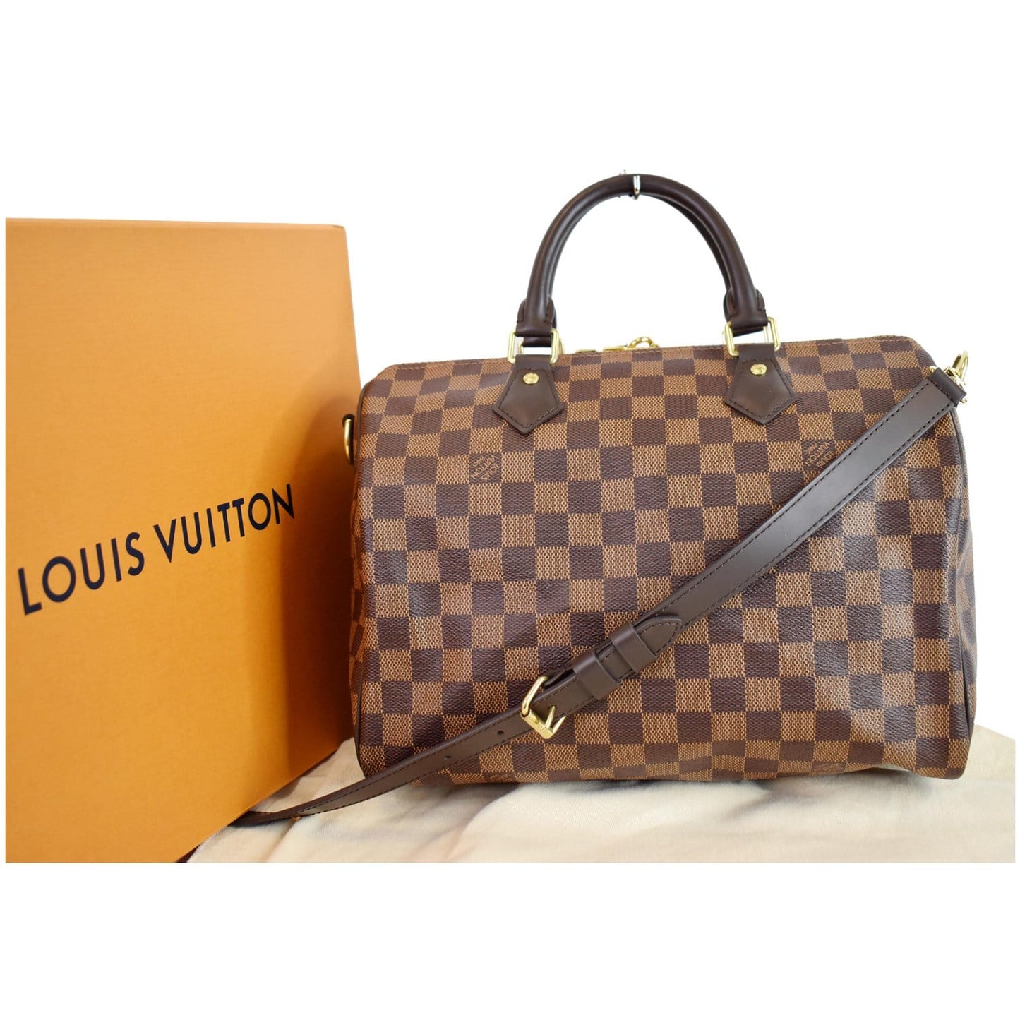 Louis Speedy Bandouliere Damier Ebene Shoulder Bag Brown