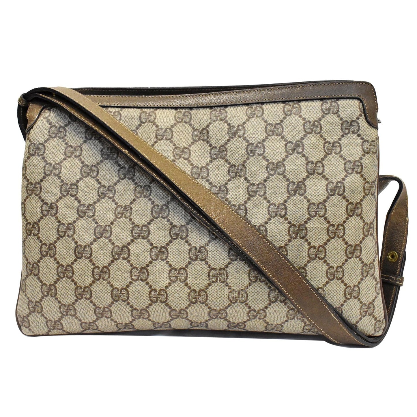 Gucci Web Detail Shoulder Bag Canvas Beige